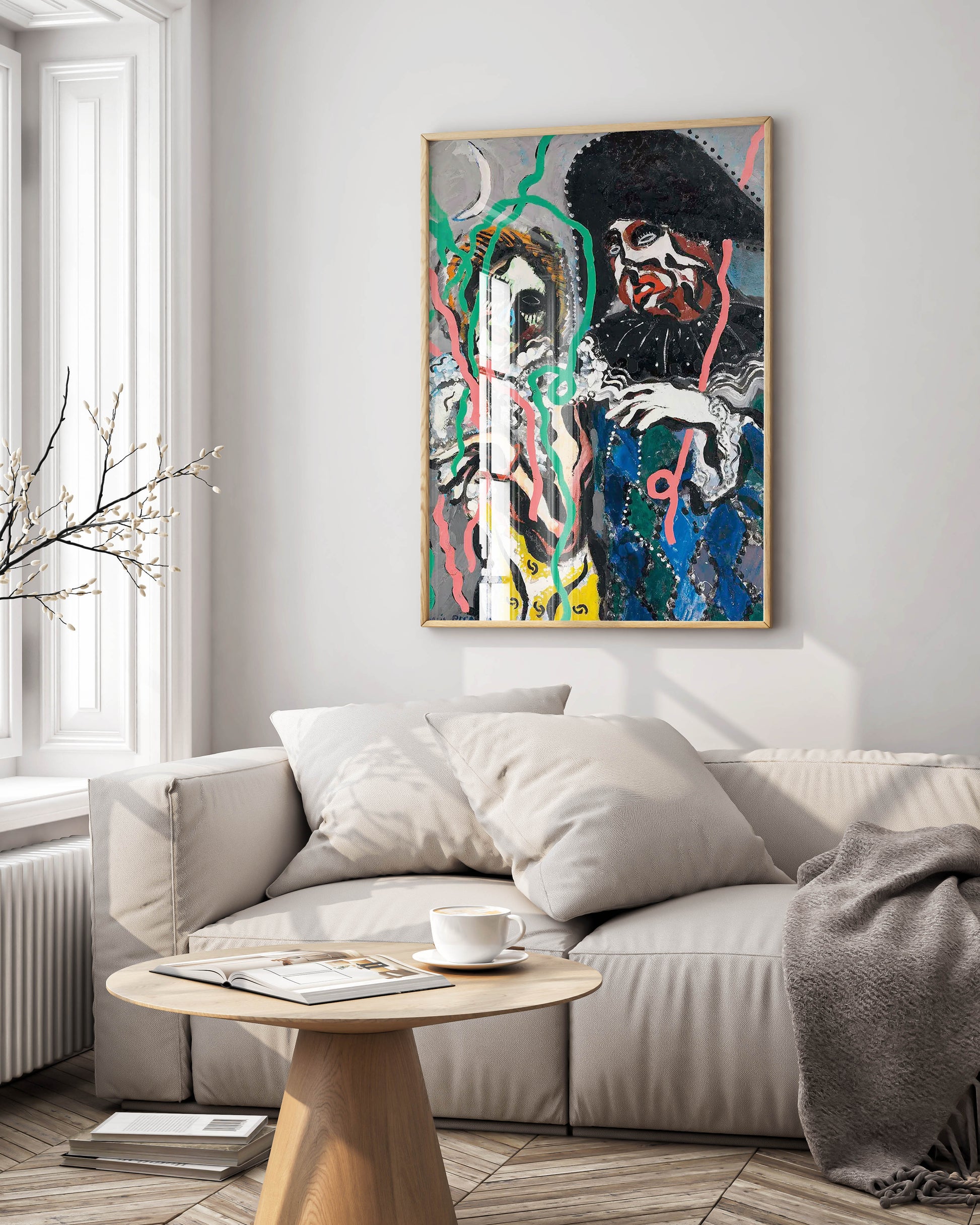 Francis Picabia Mid-Lent framed art print displayed on wall, museum-quality carnival painting reproduction, premium framed wall art for modern interiors