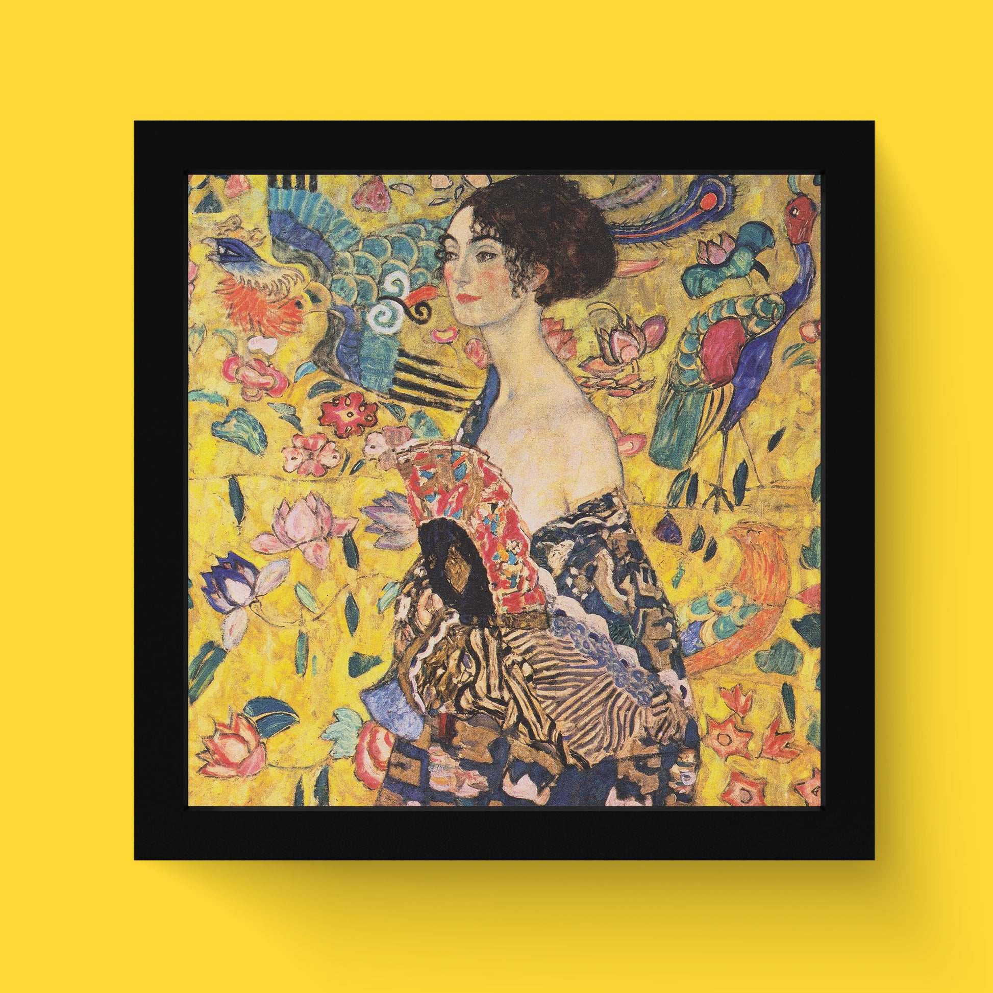 Premium giclée fine art print of Gustav Klimt's "Lady with Fan" on a smooth matte finish paper, perfect for wall decor and art lovers.