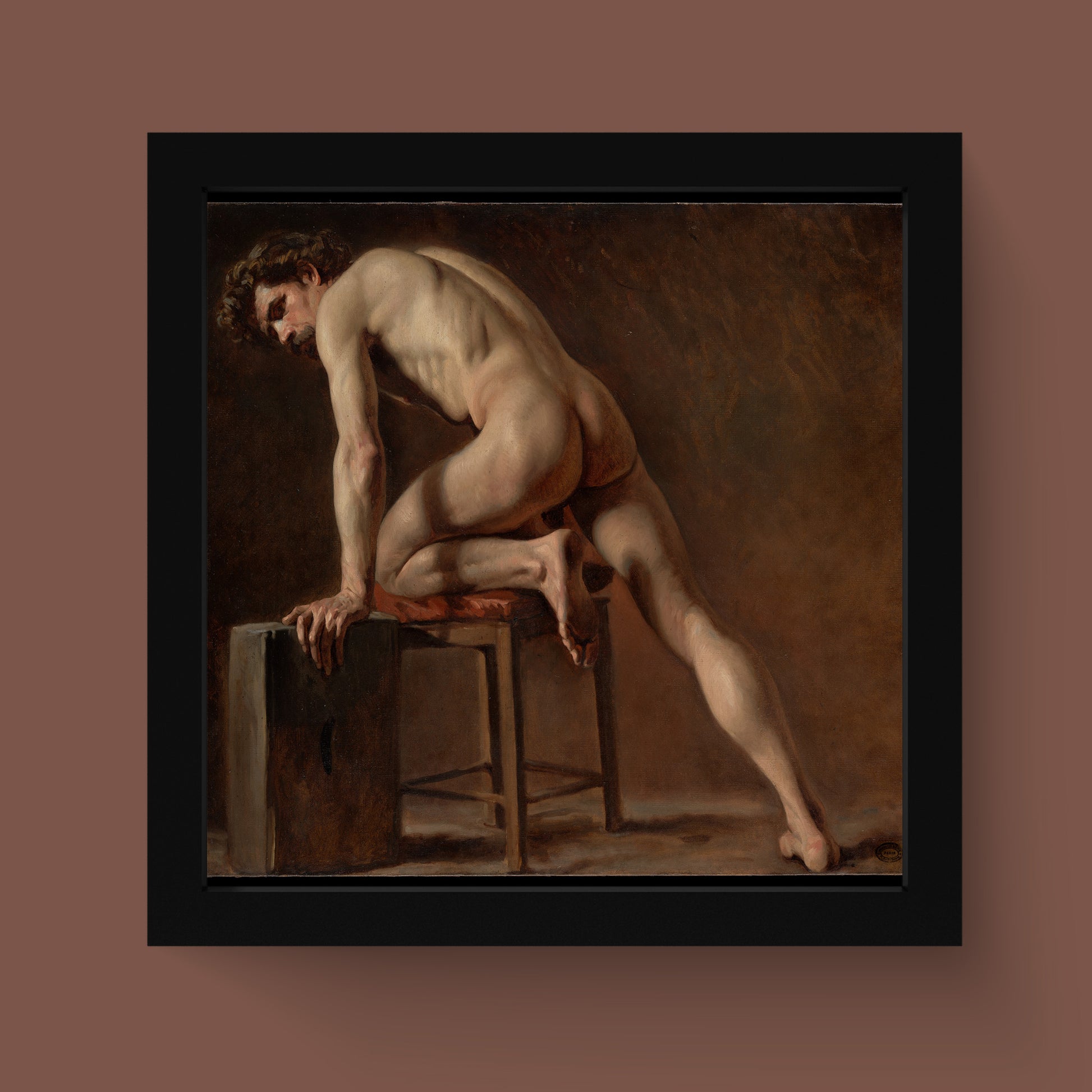 An oil painting by Gustave Courbet titled "Study of a Nude Man," a classic example of fine art realism from the 19th century.