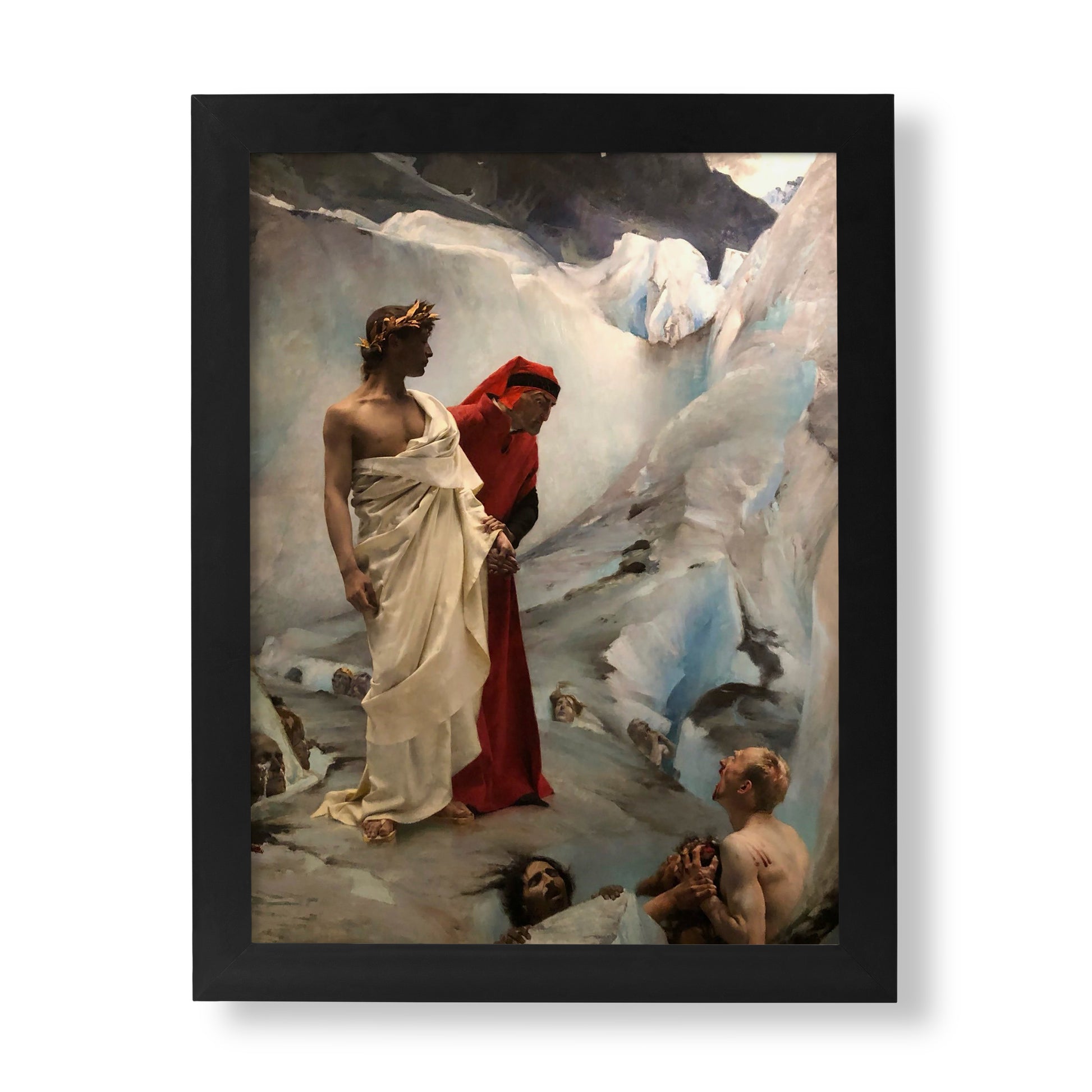 Gustave Courtois fine art giclée print of 'Dante and Virgil in the Underworld,' a classical painting depicting a scene from Dante's Inferno.