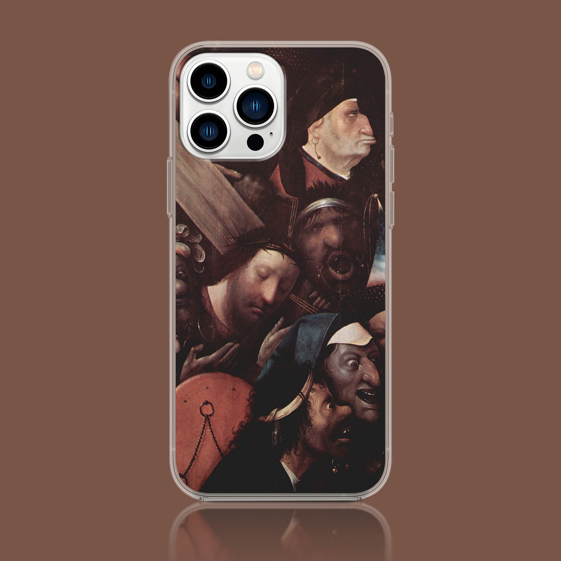 Hieronymus Bosch Christ Carrying the Cross phone case from ARTSNOB, featuring a famous Dutch master Renaissance fine art painting on a durable, protective iPhone cover.