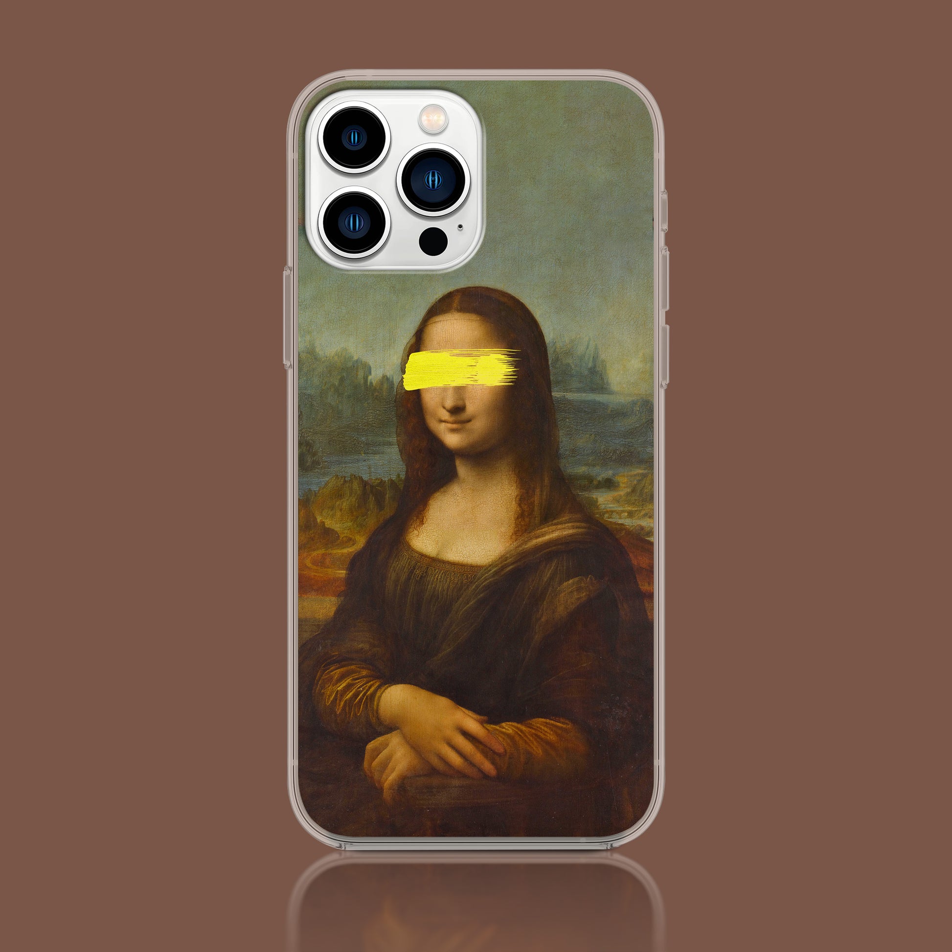Vandalised Mona Lisa phone case by ARTSNOB, a unique fine art accessory for iPhone with dual-layer protection.