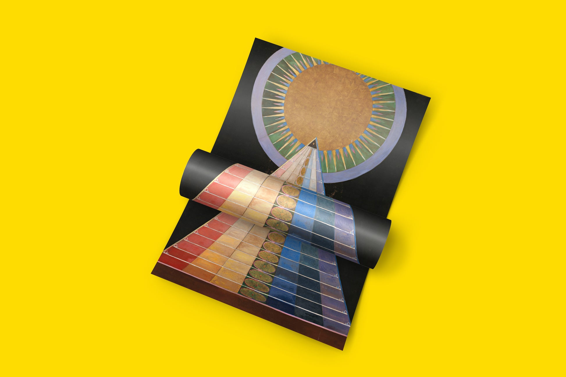 Vivid colour representation of the iconic Hilma af Klint "Altarpiece, No. 1" abstract artwork, printed on premium paper.