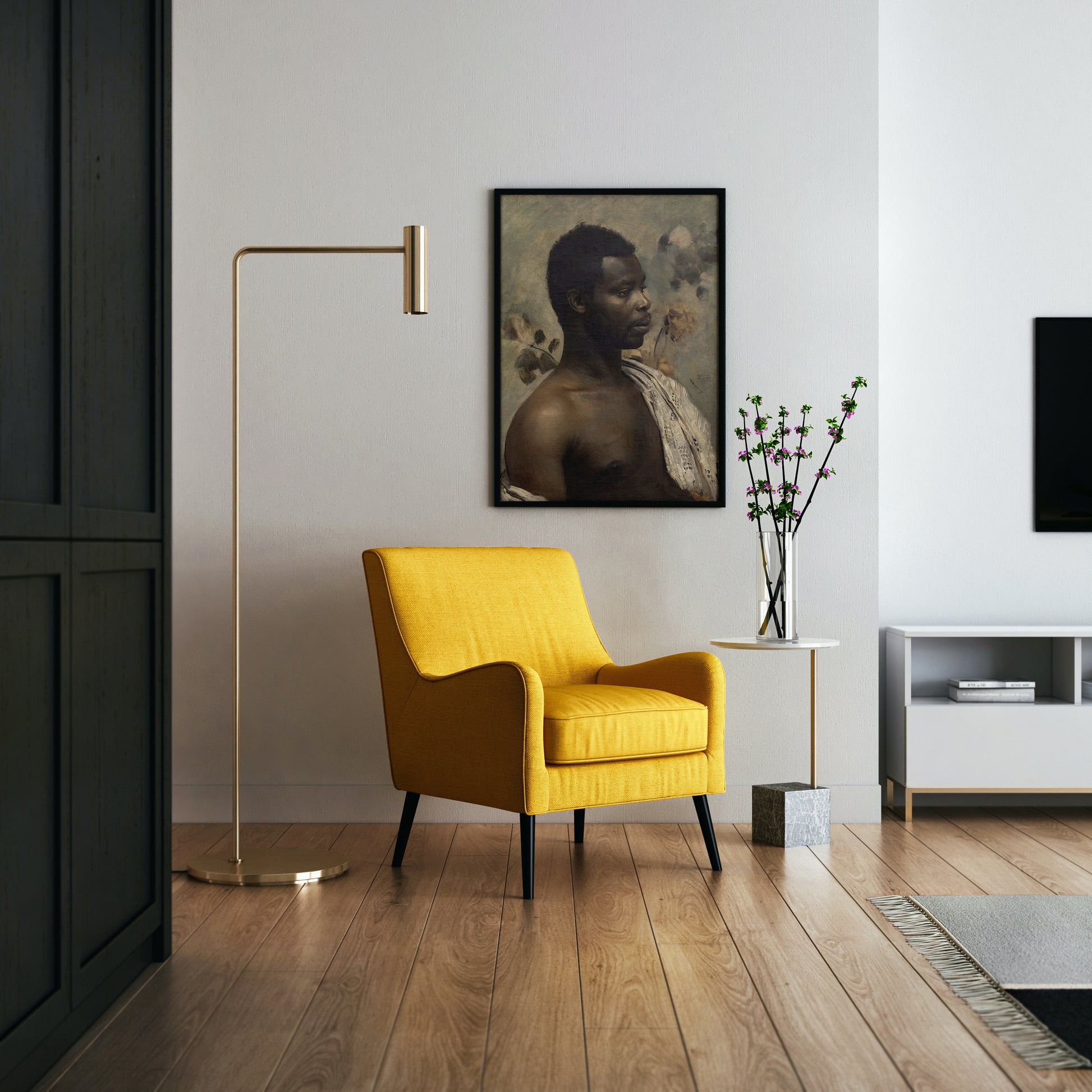 19th-century European oil painting print by Gustav Klimt, figurative portrait wall art with symbolic floral motifs, ideal for gallery wall display