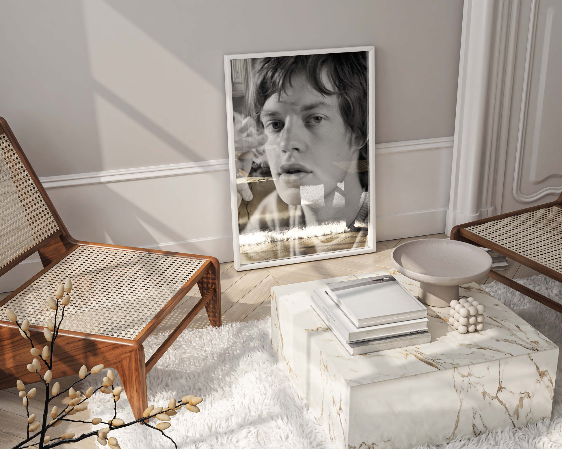 Elegant home wall decor with an iconic Mick Jagger framed print, a statement piece of music history art for discerning tastes.