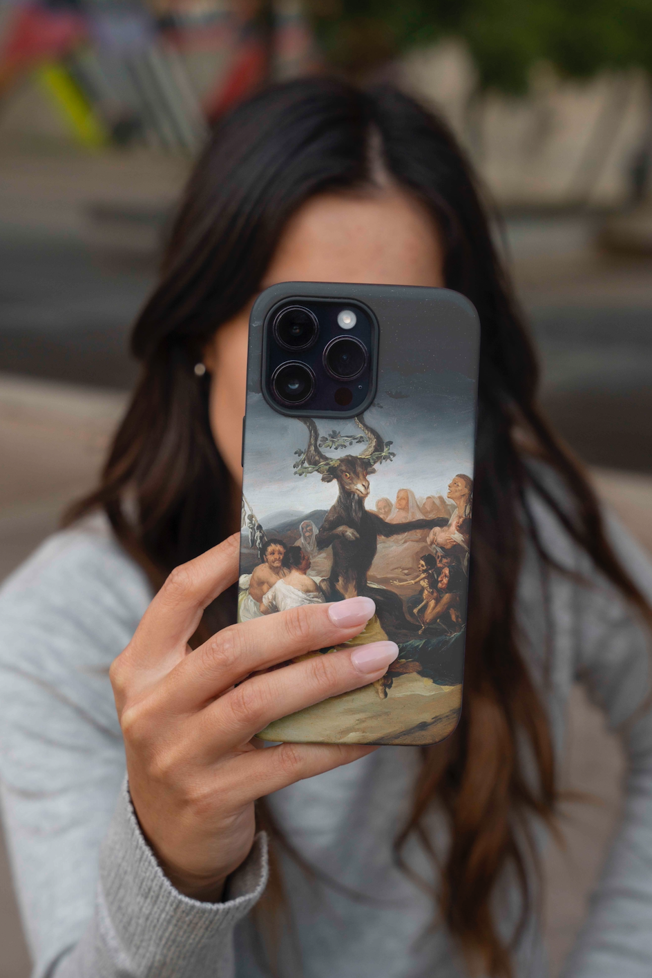 Stylish tech accessory with a reproduction of Goya's Witches' Sabbath, a celebrated work of European art and mythological painting.