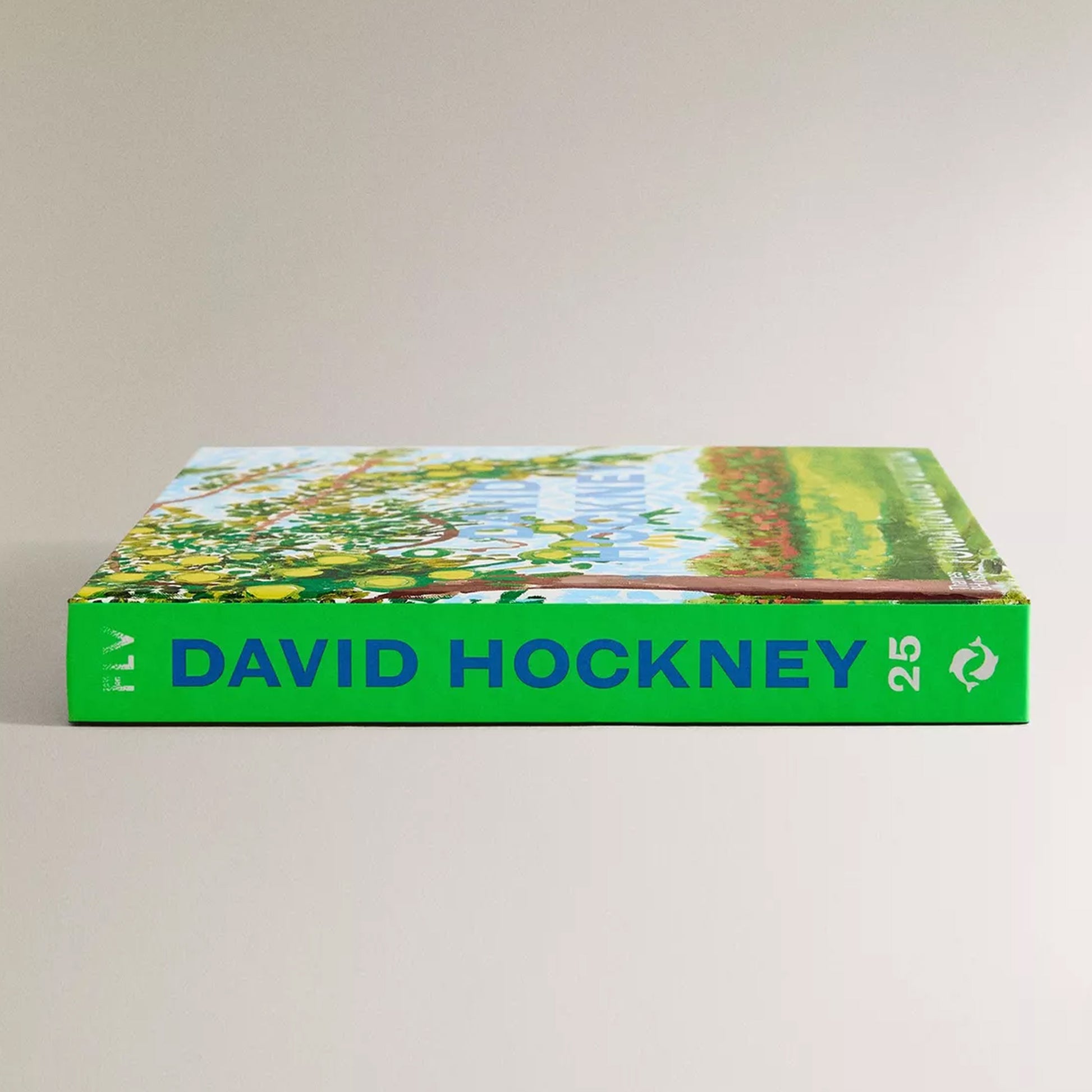 Book with 'David Hockney' branding on a beige background