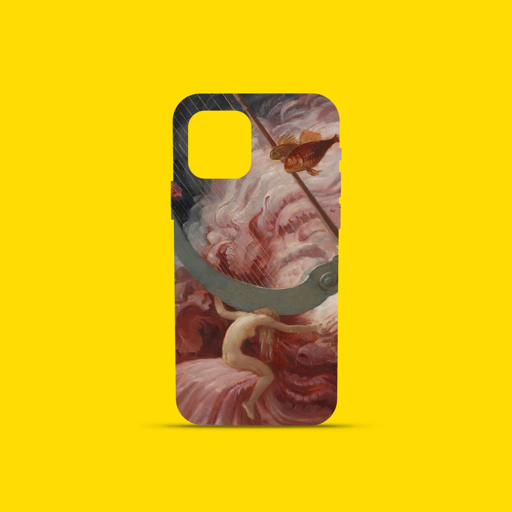 Premium iPhone case with Max Frey's Harfenklaenge painting, offering dual-layer protection and a glossy finish for art lovers.