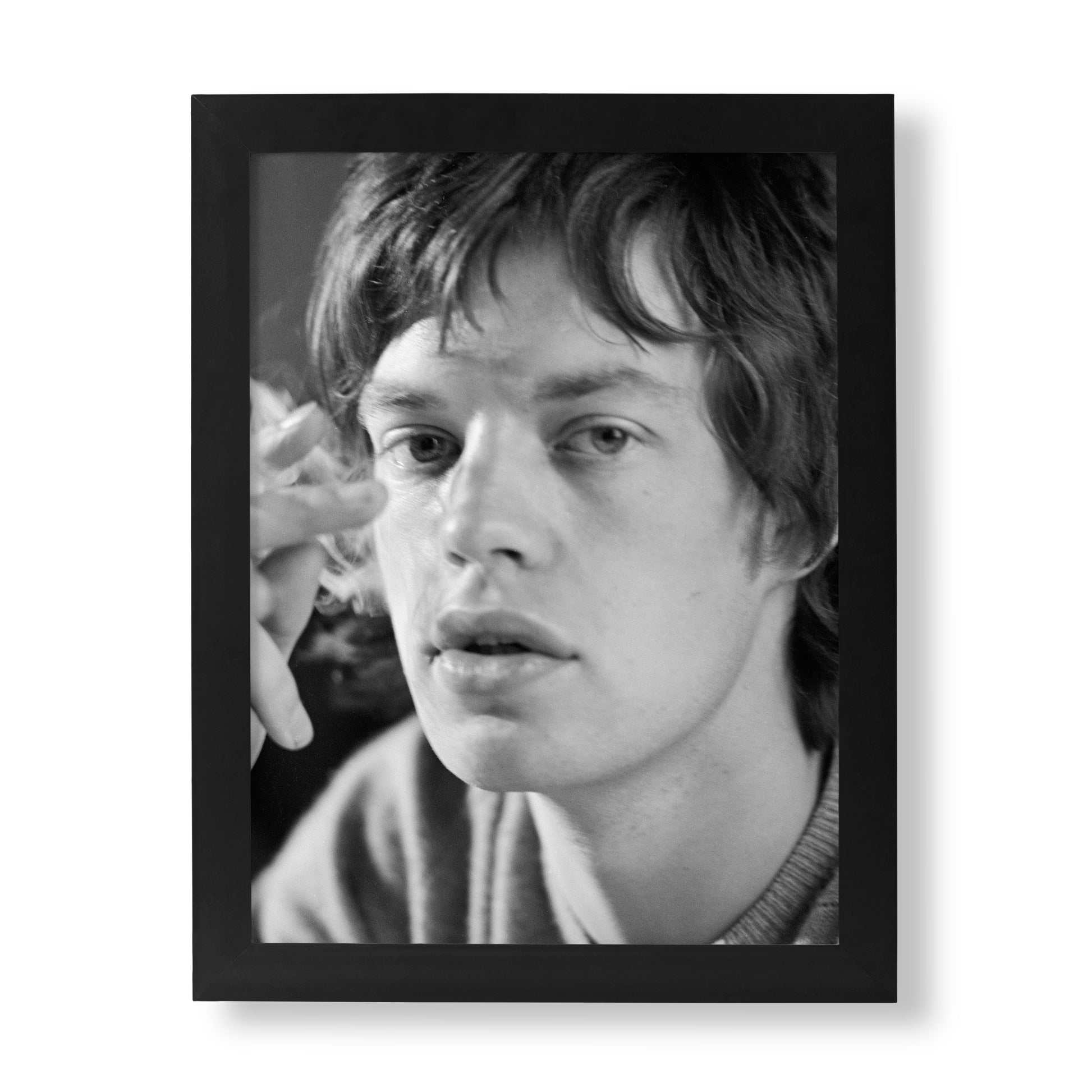 Fine art print of Mick Jagger in black and white, 1965 Turku, Finland, iconic rock and roll musician photography for wall art.