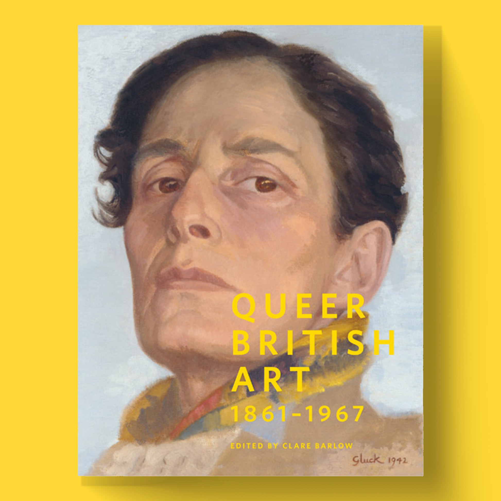Cover of the Queer British Art: 1867-1967 hardcover art book, featuring a self-portrait by the artist Gluck.