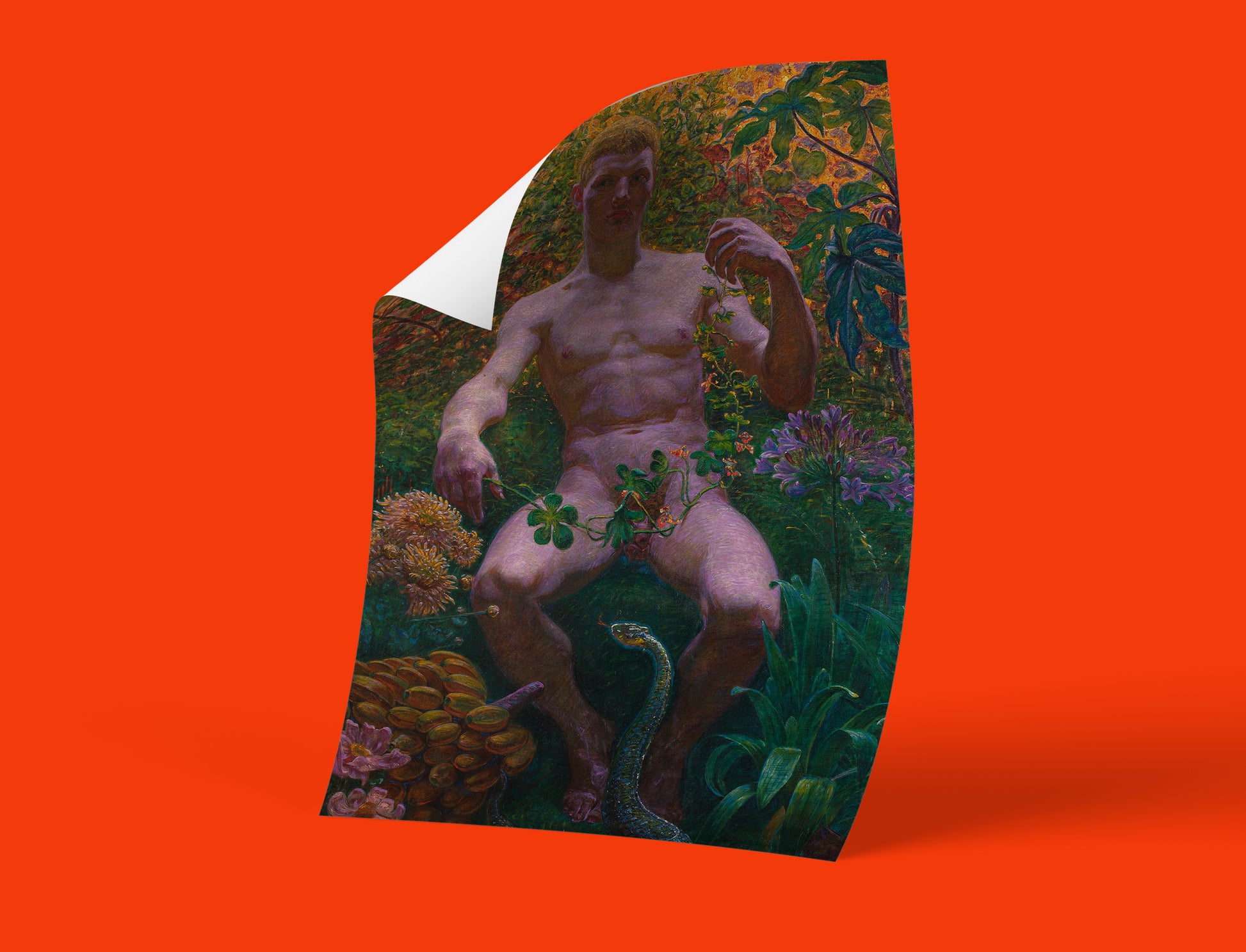A high-quality art poster of Zahrtmann's iconic queer art masterpiece, "Adam in Paradise," featuring rich colours and incredible definition.