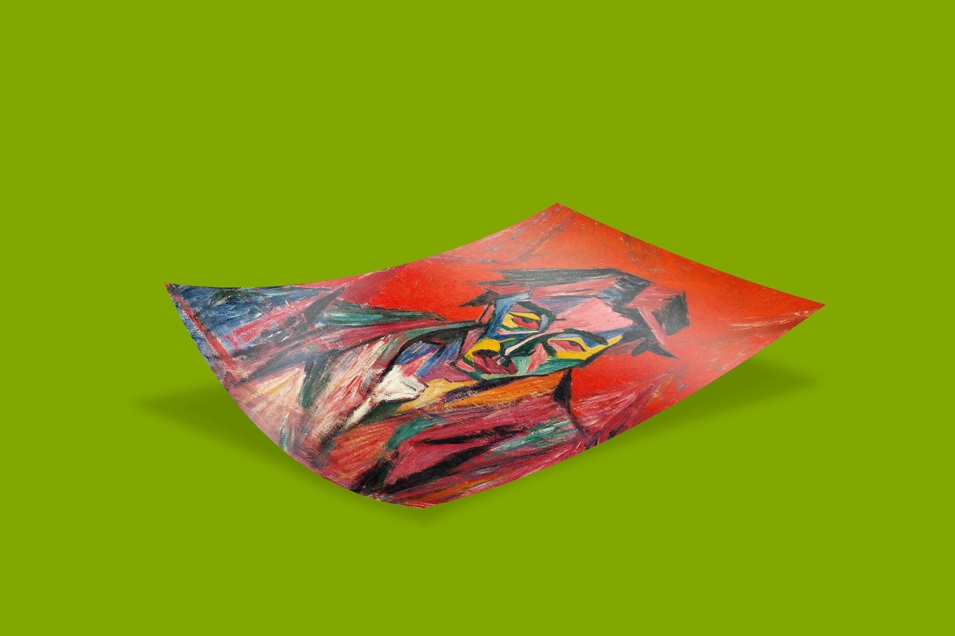 Abstract portrait painting art print from the renowned Japanese artist Tetsugorō Yorozu, featuring dynamic brushstrokes and a powerful emotional expression, available in the UK.