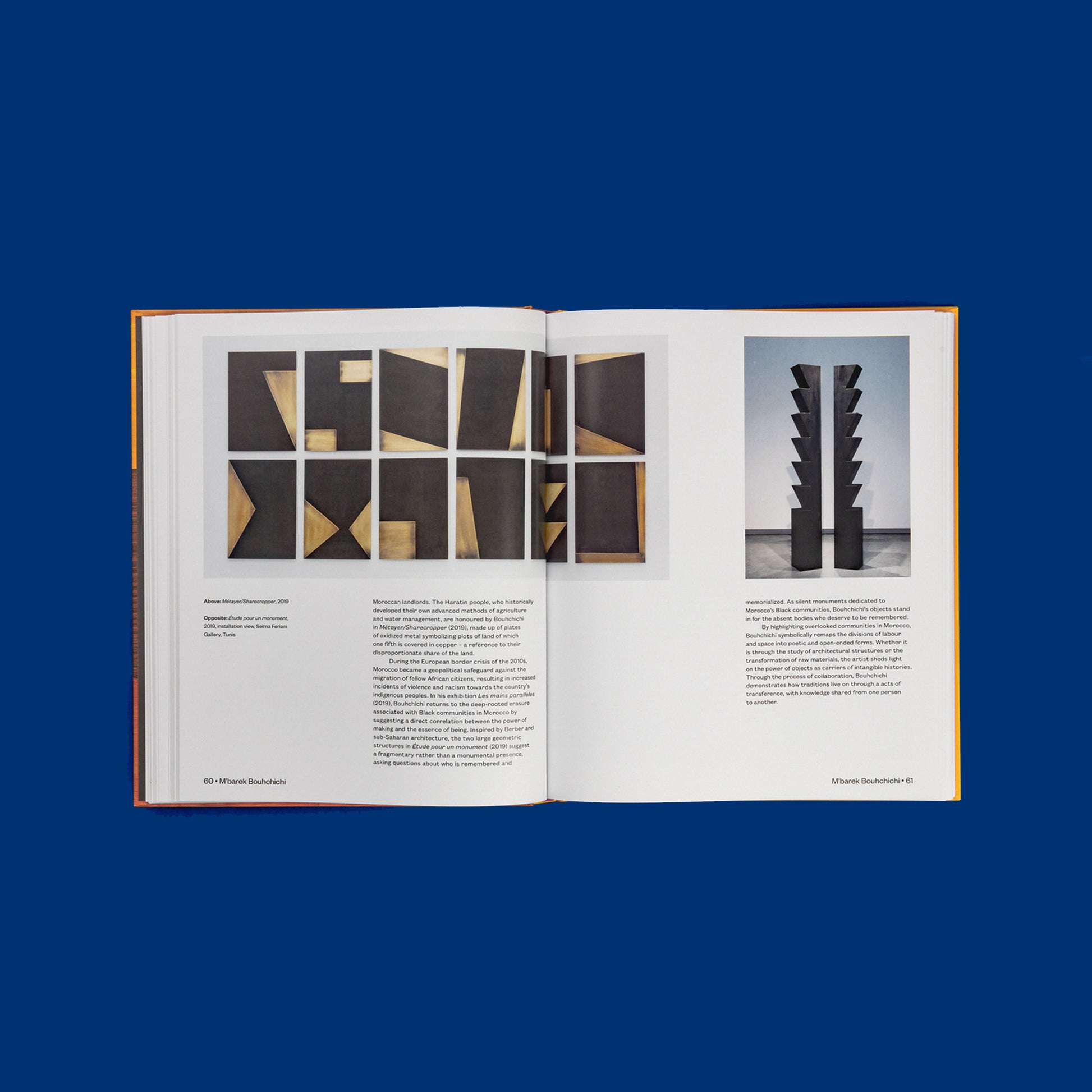 A double page from the African Art Now book showcasing a powerful sculpture by artist Simphiwe Ndzube.
