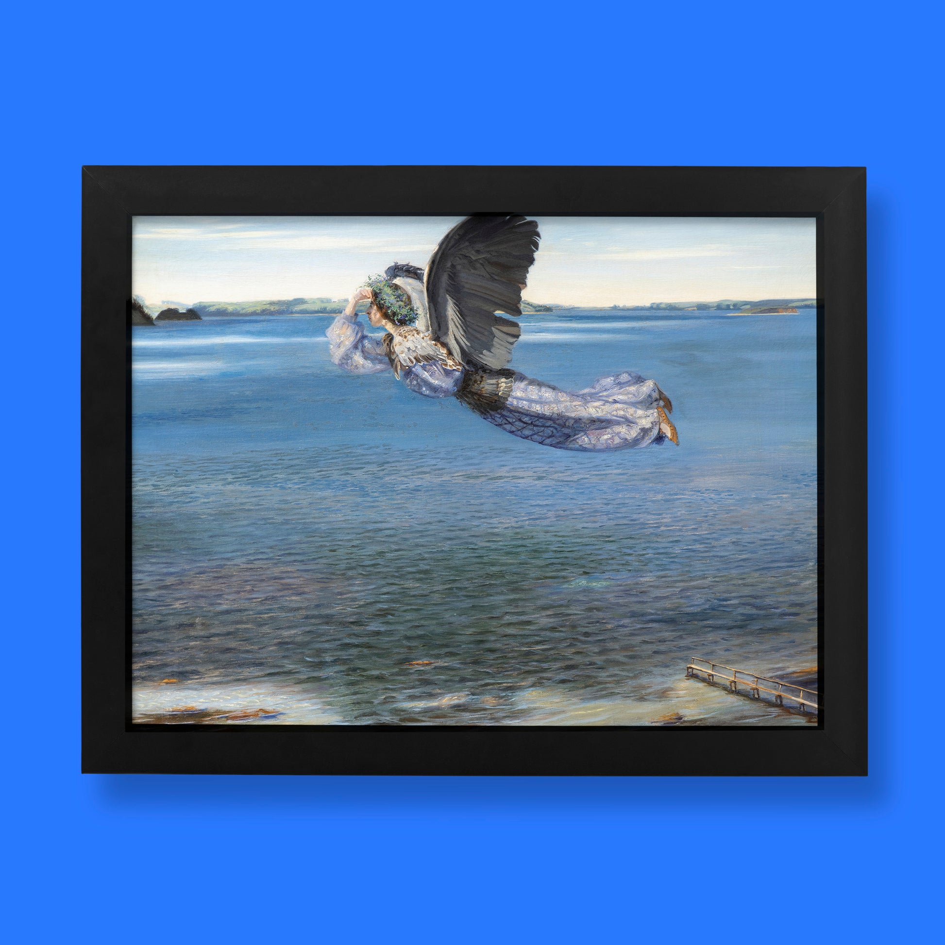Agnes Slott-Møller Virgin Blidelil fine art print, a winged maiden flying over a Danish fjord