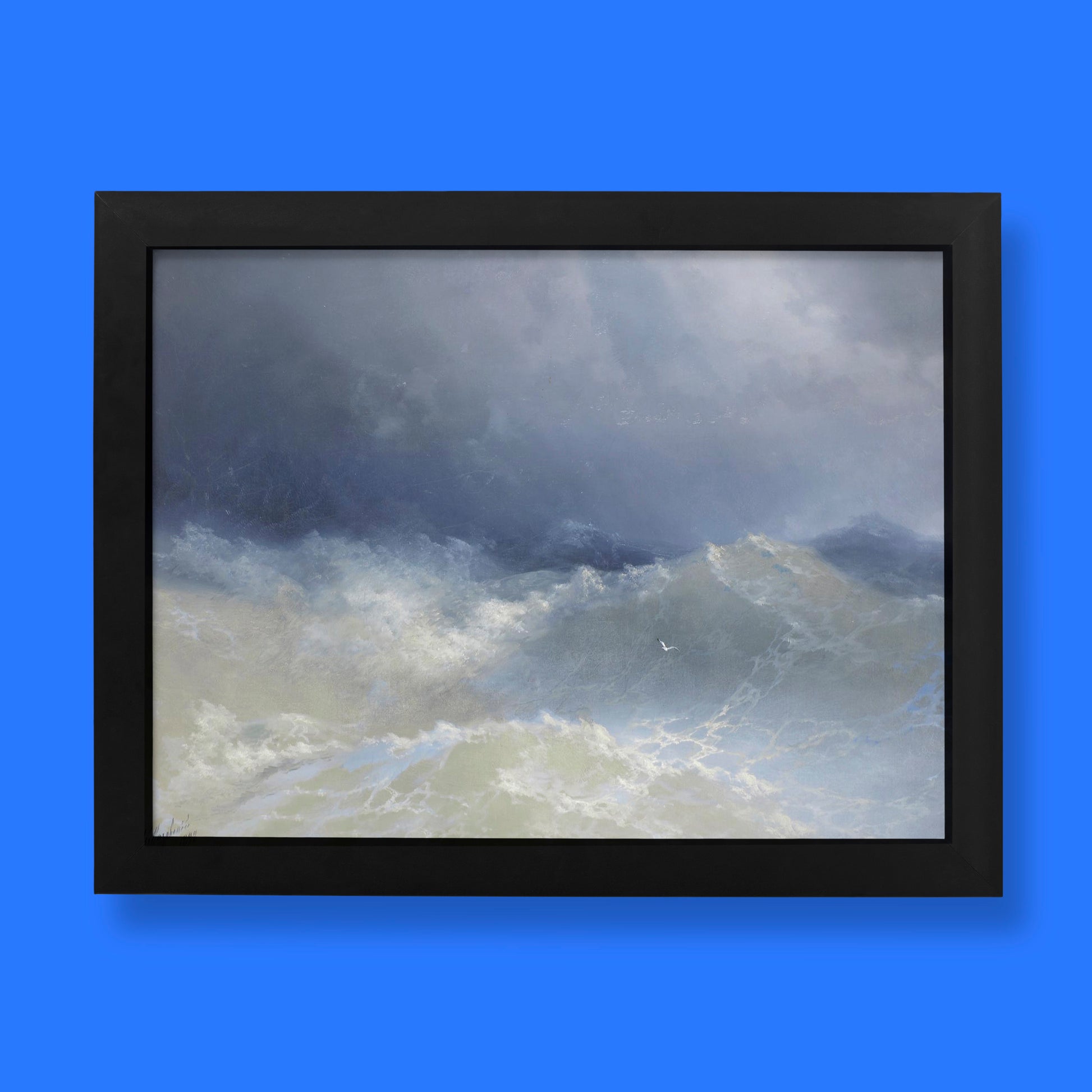 Ivan Aivazovsky Among The Waves fine art print showing towering ocean waves and stormy seascape, dramatic wall art for sophisticated home interior design