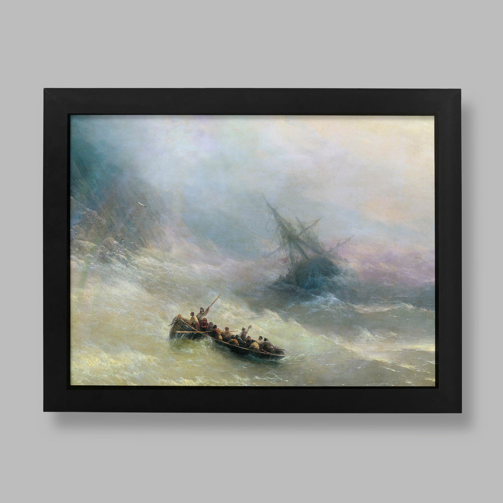Ivan Aivazovsky The Rainbow fine art print showing sailors in lifeboat with ethereal rainbow and pastel sky, elegant wall art for sophisticated home decor