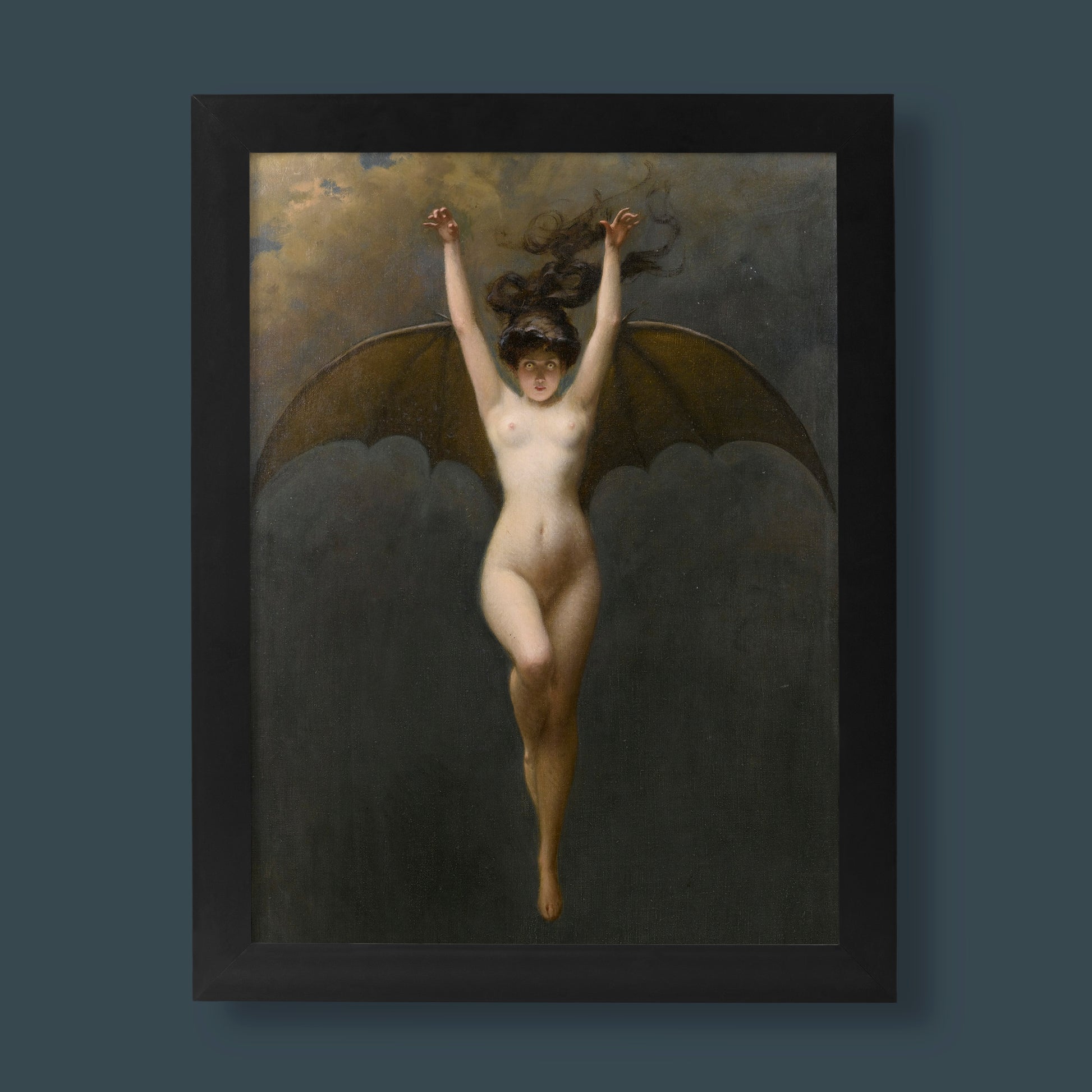 Albert Pénot The Bat Woman fine art print featuring nude female figure with bat wings in dark Victorian gothic style, museum quality giclée wall art for modern interiors