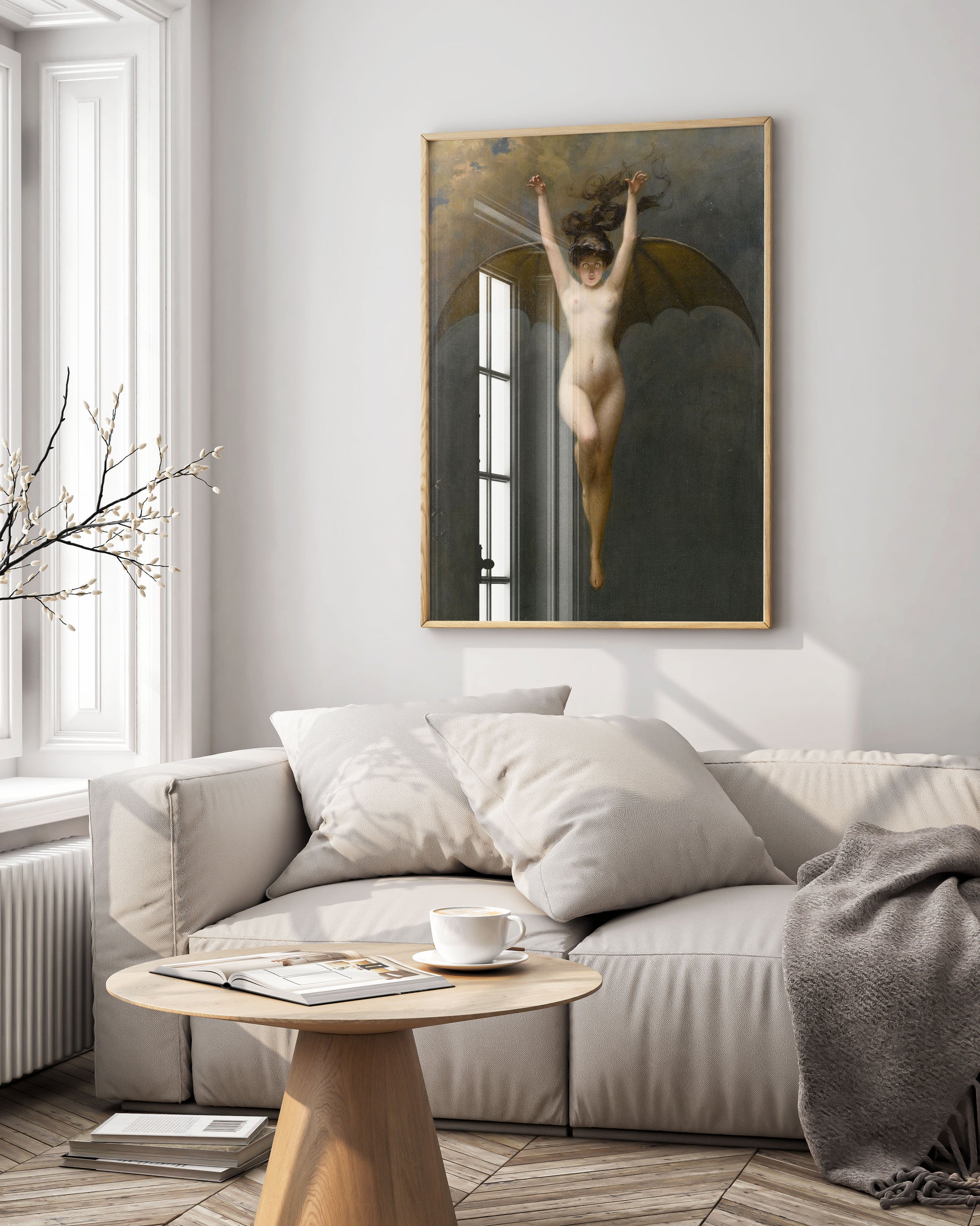 Albert Pénot The Bat Woman framed fine art print displayed on wall, gothic Victorian painting in elegant frame, premium wall decor for contemporary interior design