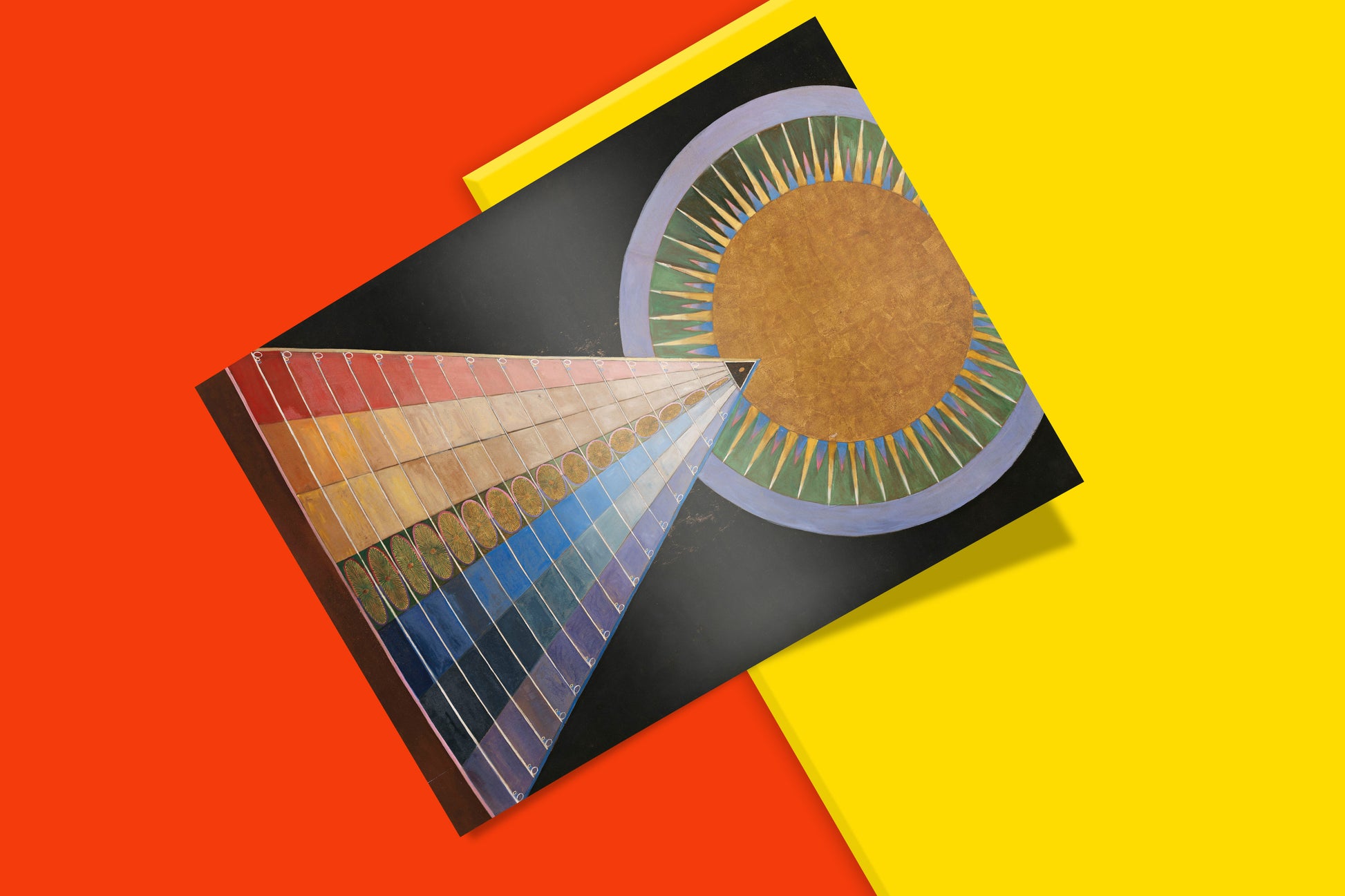 Stylish wall decor featuring a museum quality art print of Hilma af Klint's "Altarpiece, No. 1," a historical masterpiece.