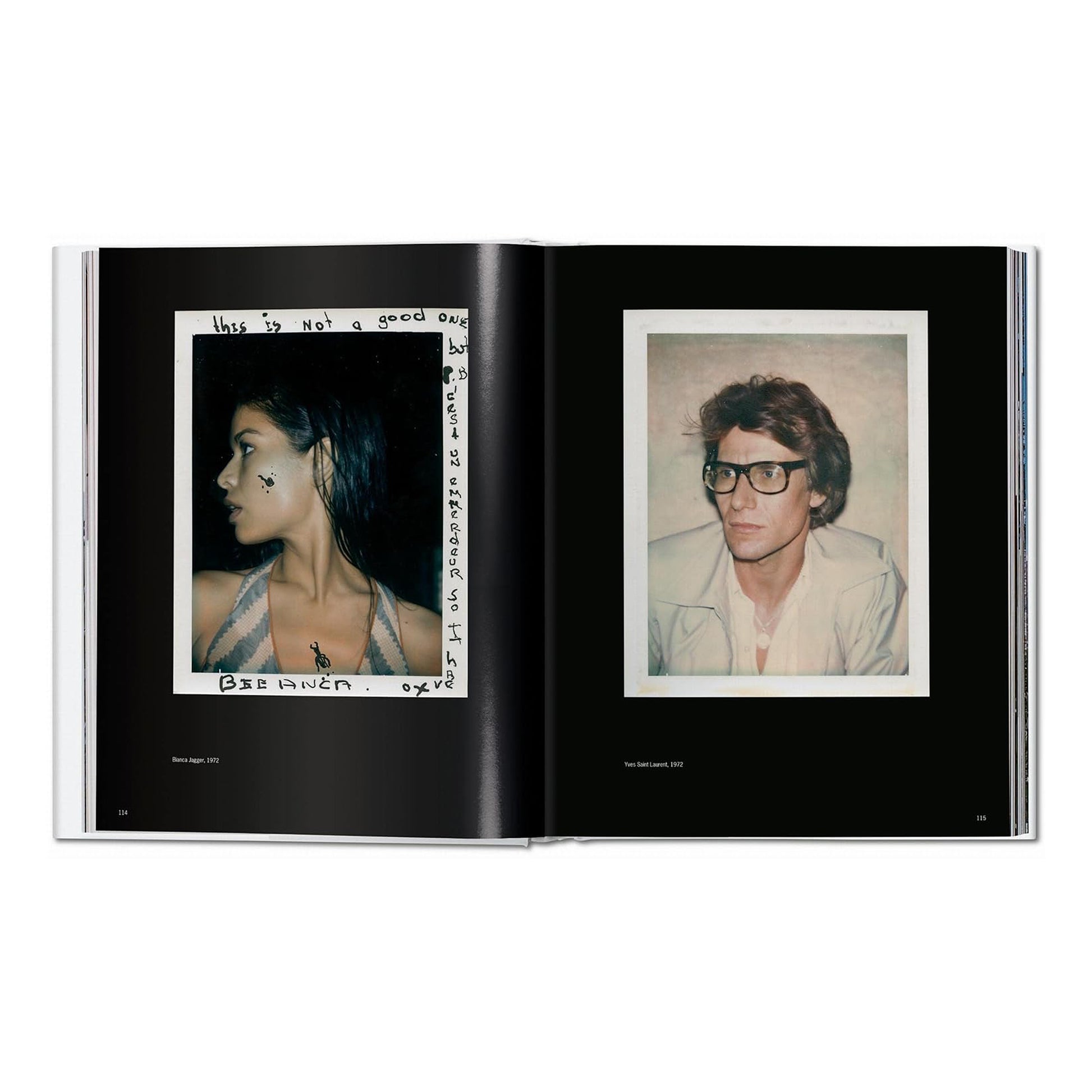 A close-up Polaroid portrait of fashion designer Yves Saint Laurent from 1972, a famous subject of Pop Art and fine art photography.