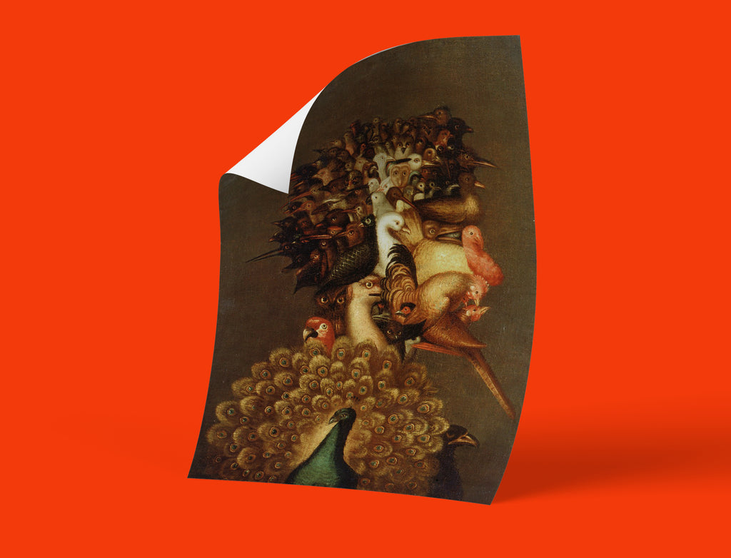 Classic European Air element composite portrait art print, Arcimboldo birds forming human face, high quality wall art for art collectors