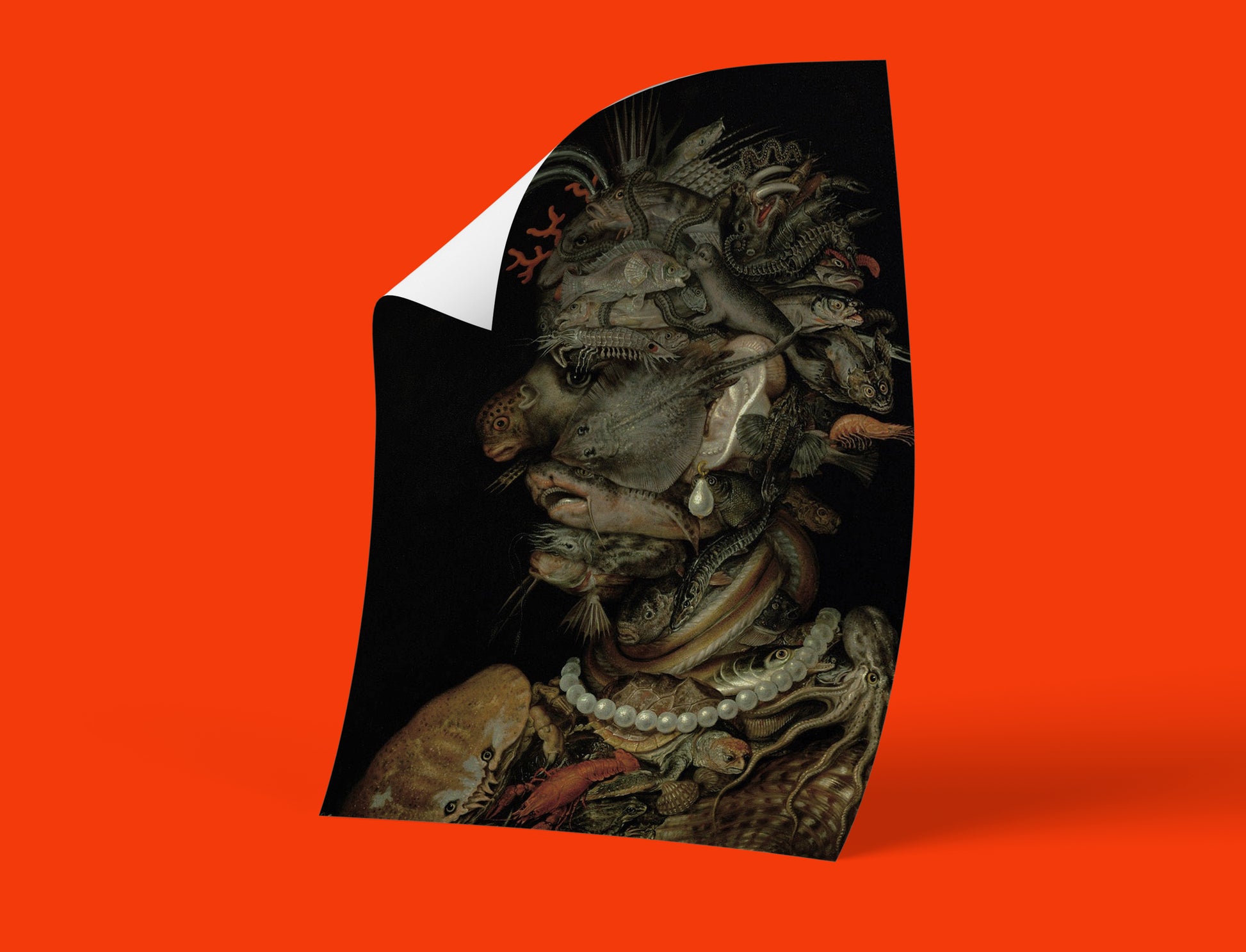 Arcimboldo composite head water allegory fine art poster with detailed marine creatures forming human profile - museum quality wall decoration
