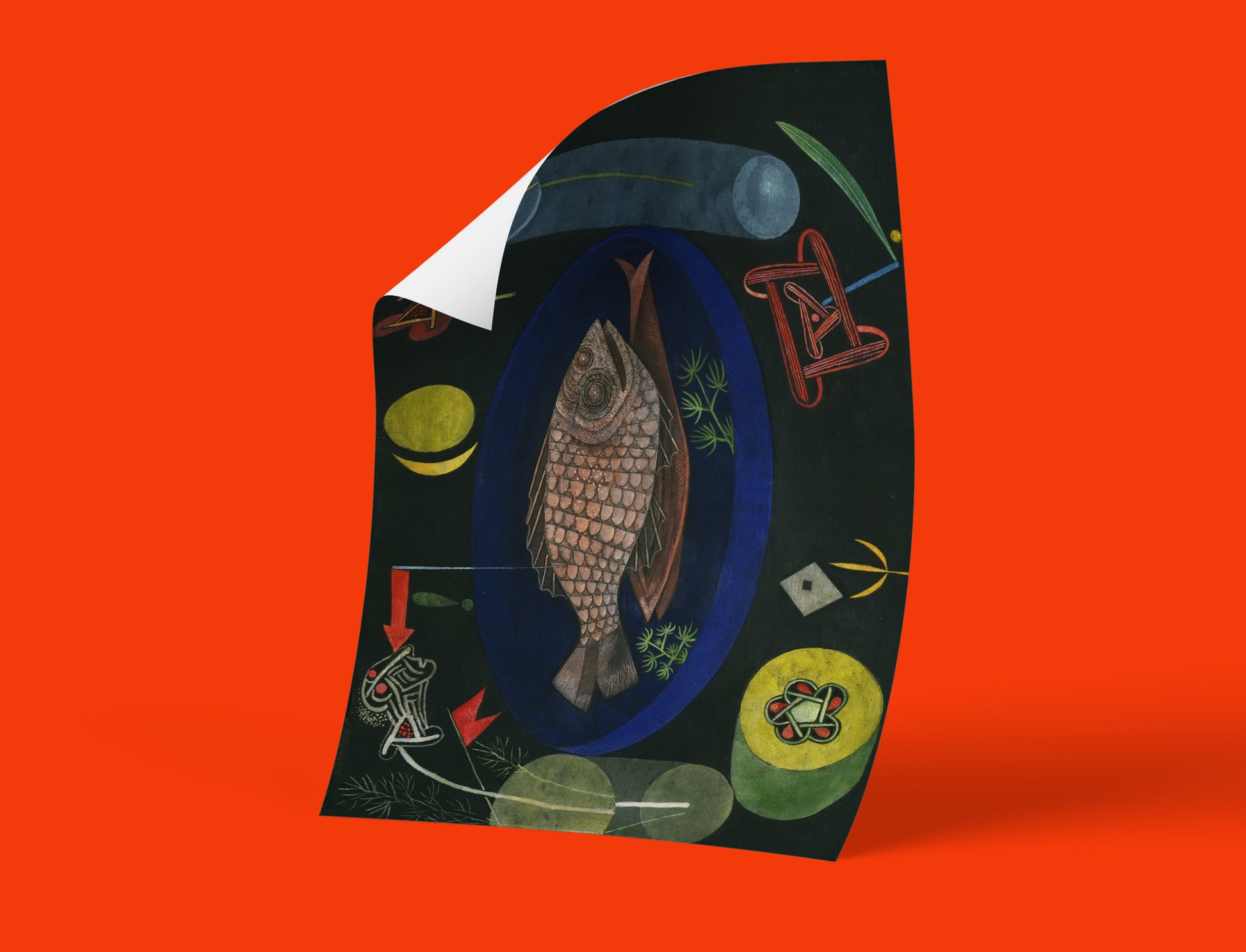 Original Paul Klee Around the Fish painting reproduction as high-quality fine art print, iconic modernist wall art featuring fish still life with mystical symbols