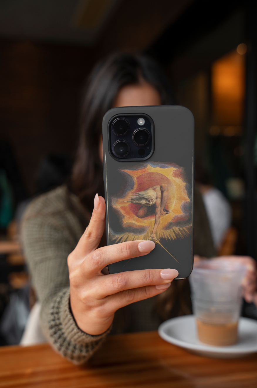 Art-inspired tough phone case with iconic William Blake illustration, wraparound print and wireless charging compatible