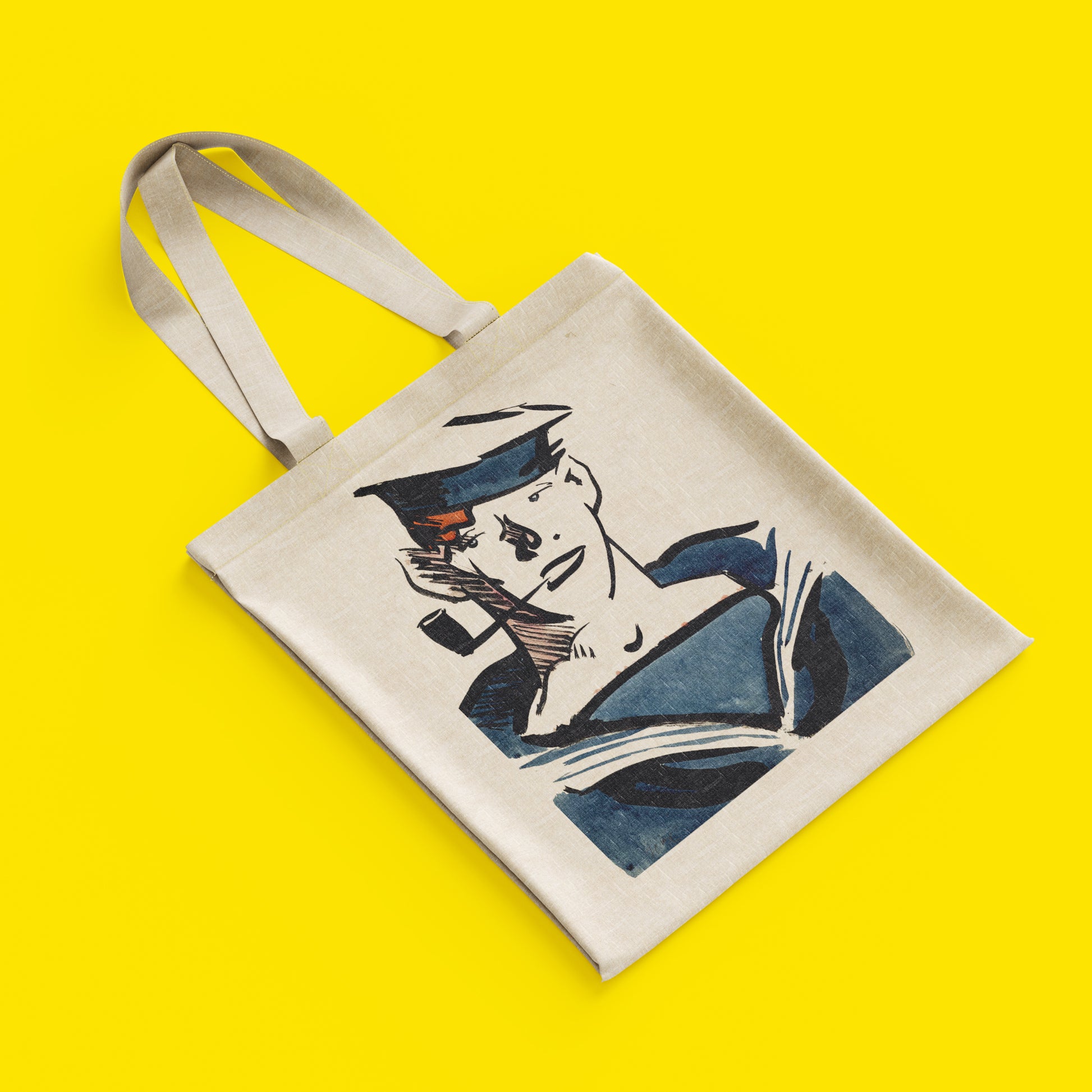 Museum quality Scottish art tote bag with Francis Cadell sailor portrait, premium 100% cotton canvas fine art gift for art lovers and collectors