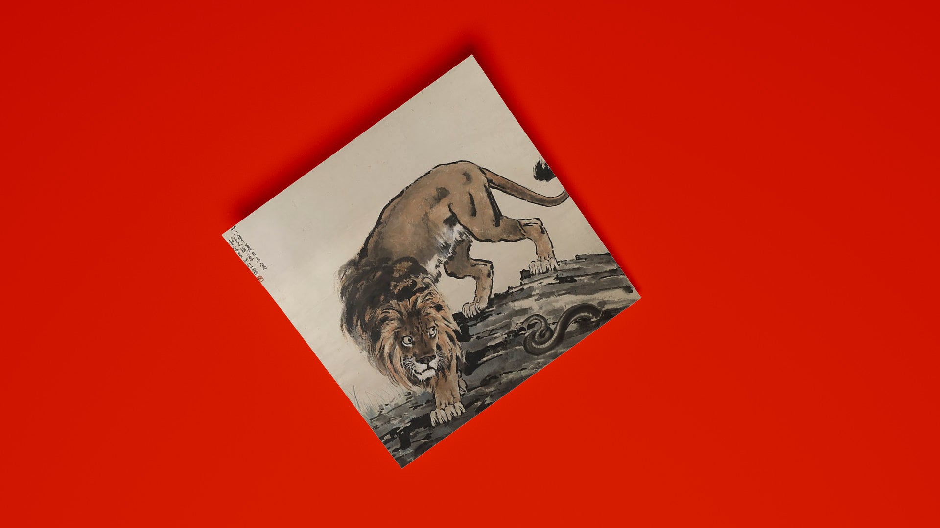 High-quality wall art of a lion and snake, a classic work by the renowned artist Xu Beihong.