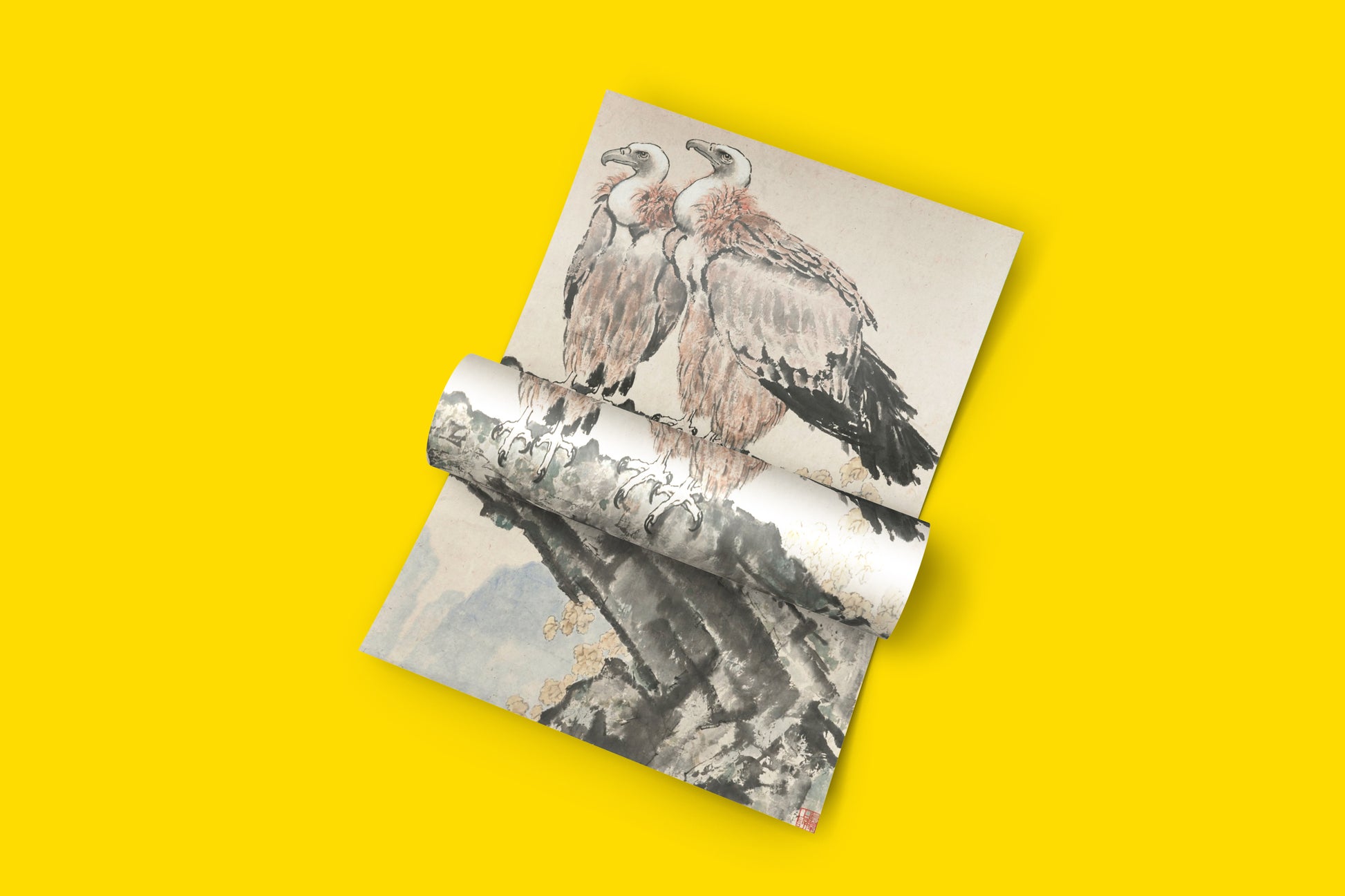 ART SNOB's giclée fine art print of the famous "Two Condors" by Xu Beihong, showcasing vivid colours and incredible detail.