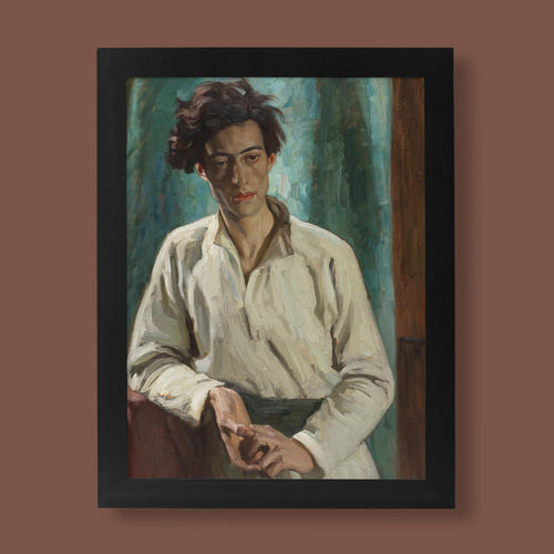 Arthur Kampf Portrait of a Young Man 1943 fine art print, museum-quality giclée reproduction featuring introspective male subject in cream shirt against muted green background, 12-colour printing technology wall art