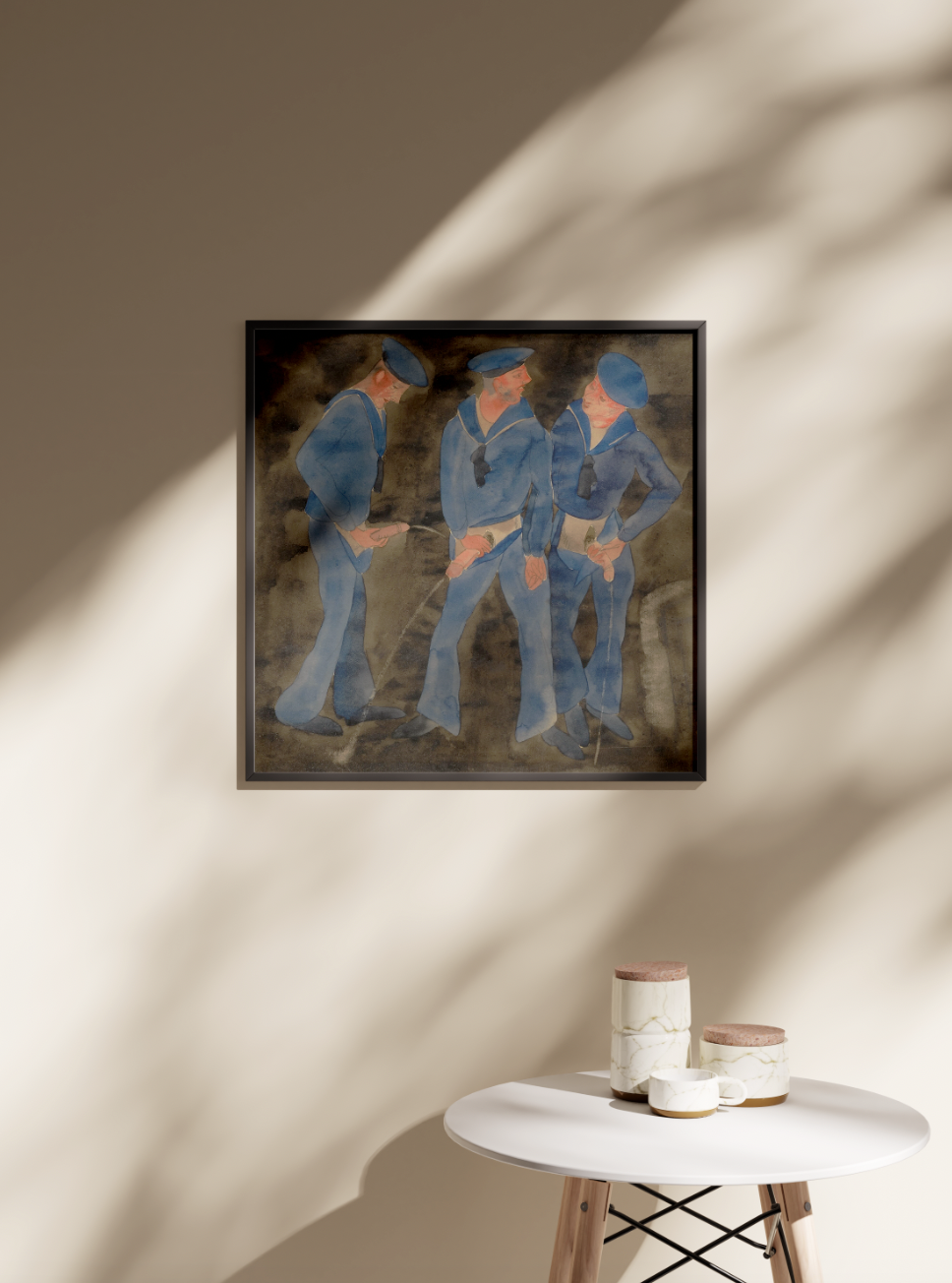 The official ARTSNOB reproduction of Charles Demuth's "Three Sailors Urinating," a high-definition print perfect for any art enthusiast or collector.