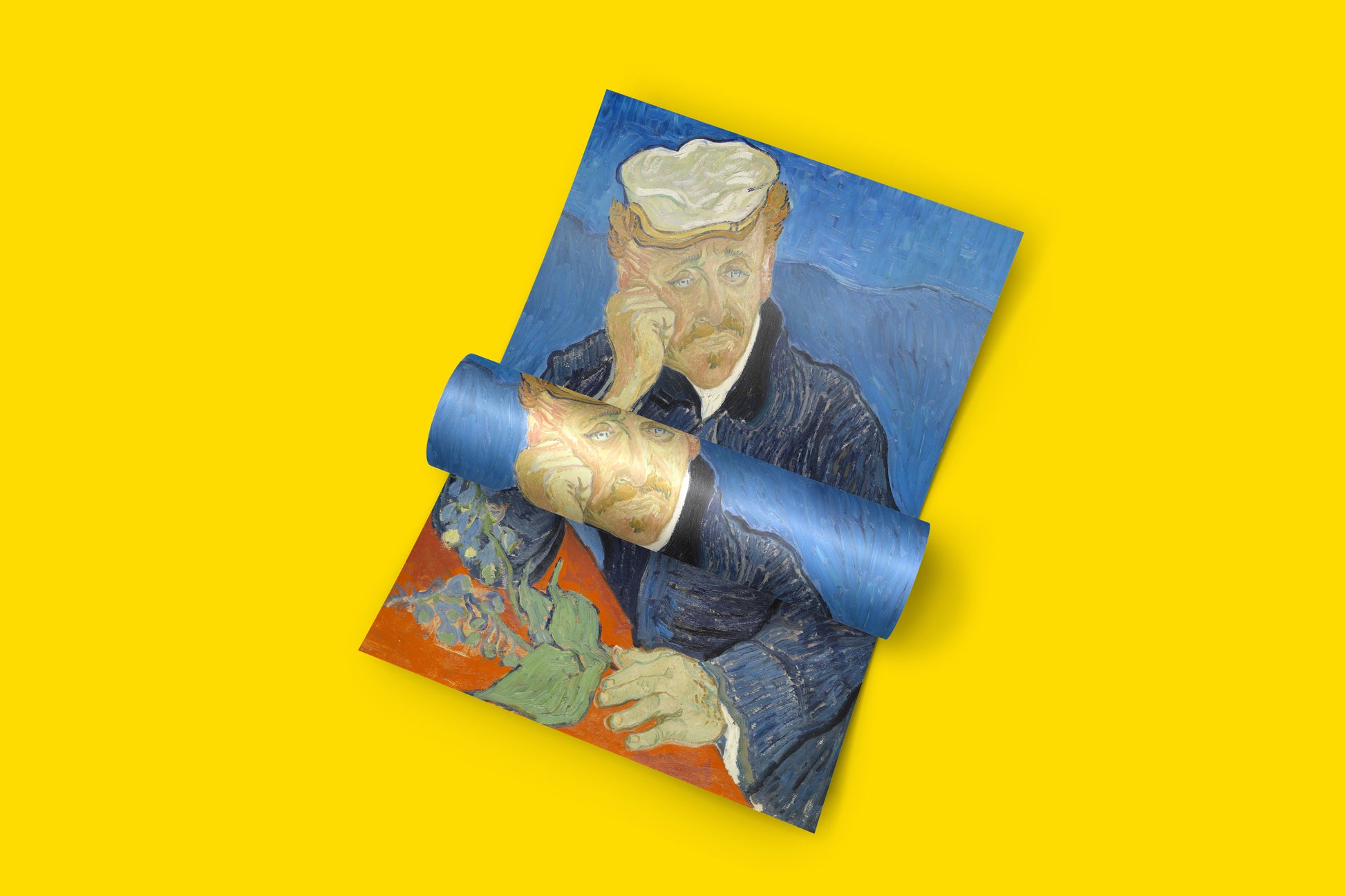 Detailed fine art poster featuring Van Gogh's "Dr. Gachet," a celebrated masterpiece of post-impressionism.