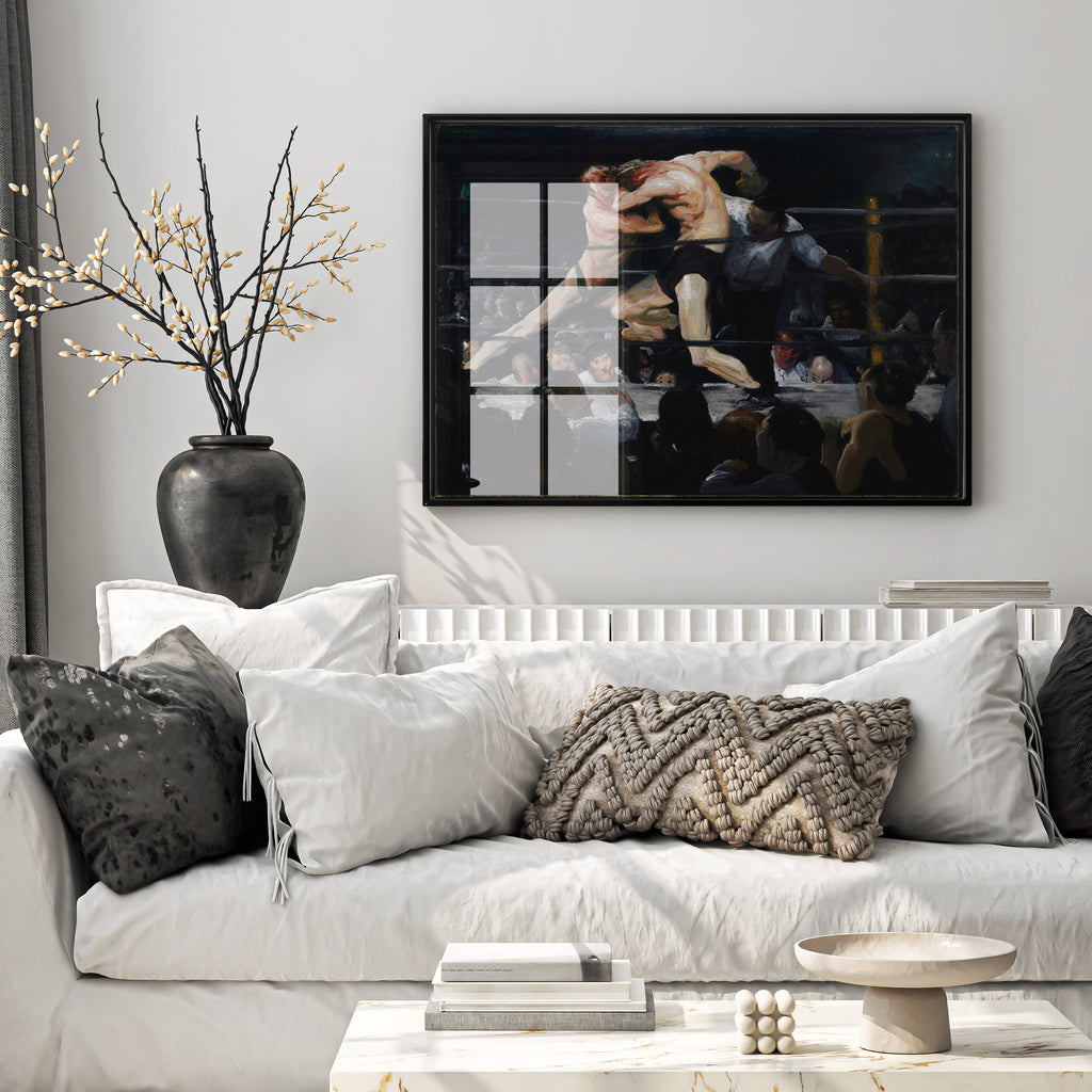 Ashcan School boxing art print by George Bellows, Stag at Sharkey's wall art depicting dramatic ringside action in early 20th century New York City