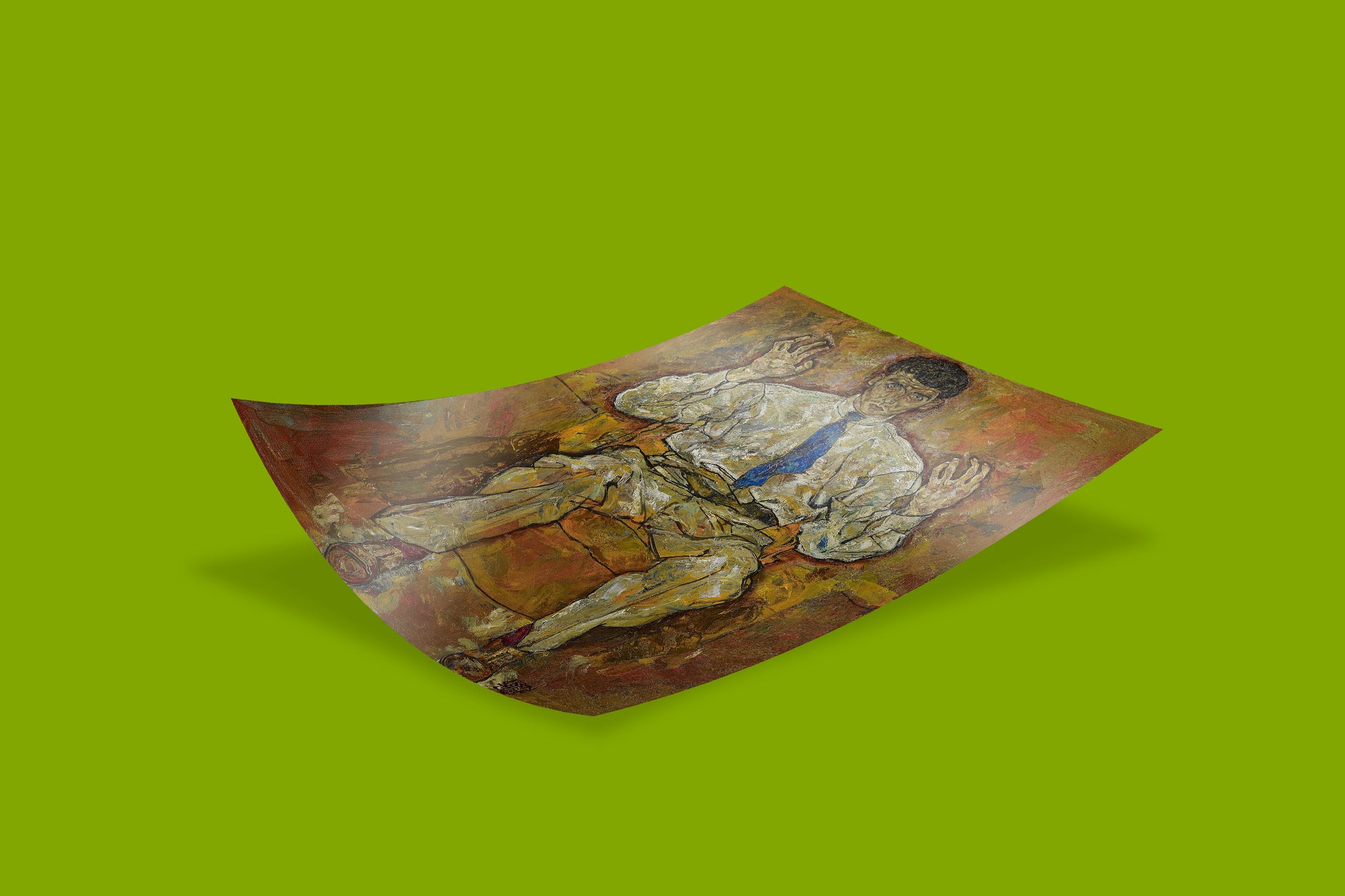 Unfinished portrait by Egon Schiele featuring Albert Paris von Gütersloh seated on yellow chair with intense gaze - museum quality wall art print