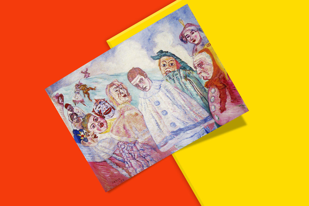 Museum-quality James Ensor Pierrot's Despair 1910 art print featuring vibrant carnival colours and expressionist brushwork, premium wall art for sophisticated interiors