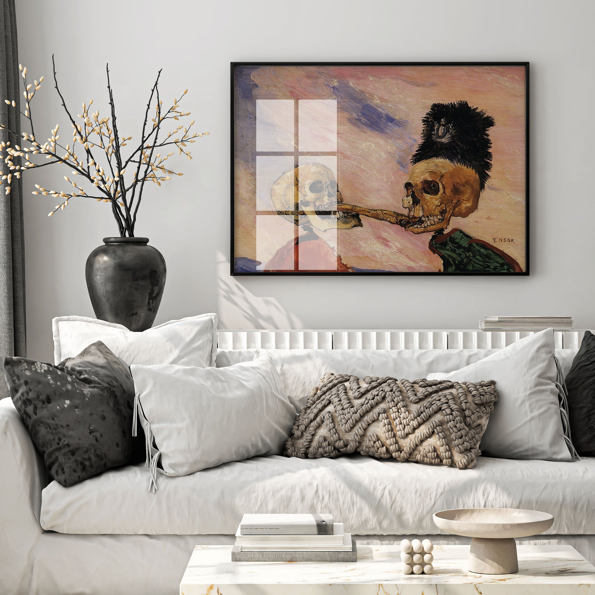 James Ensor skeleton painting art print, premium giclée wall art with vivid colours, Belgian Symbolist masterpiece