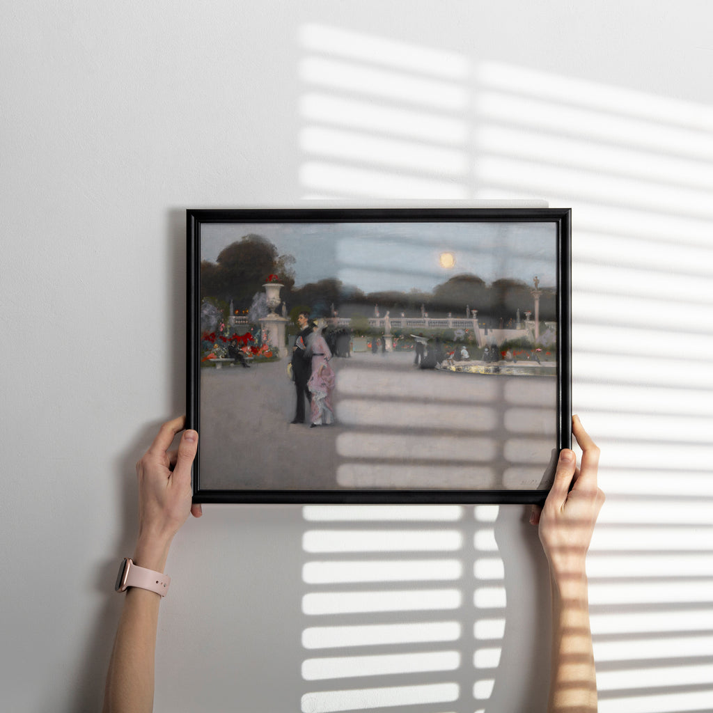 Luxury fine art poster featuring Sargent's twilight Luxembourg Gardens scene, elegant wall art for sophisticated interiors