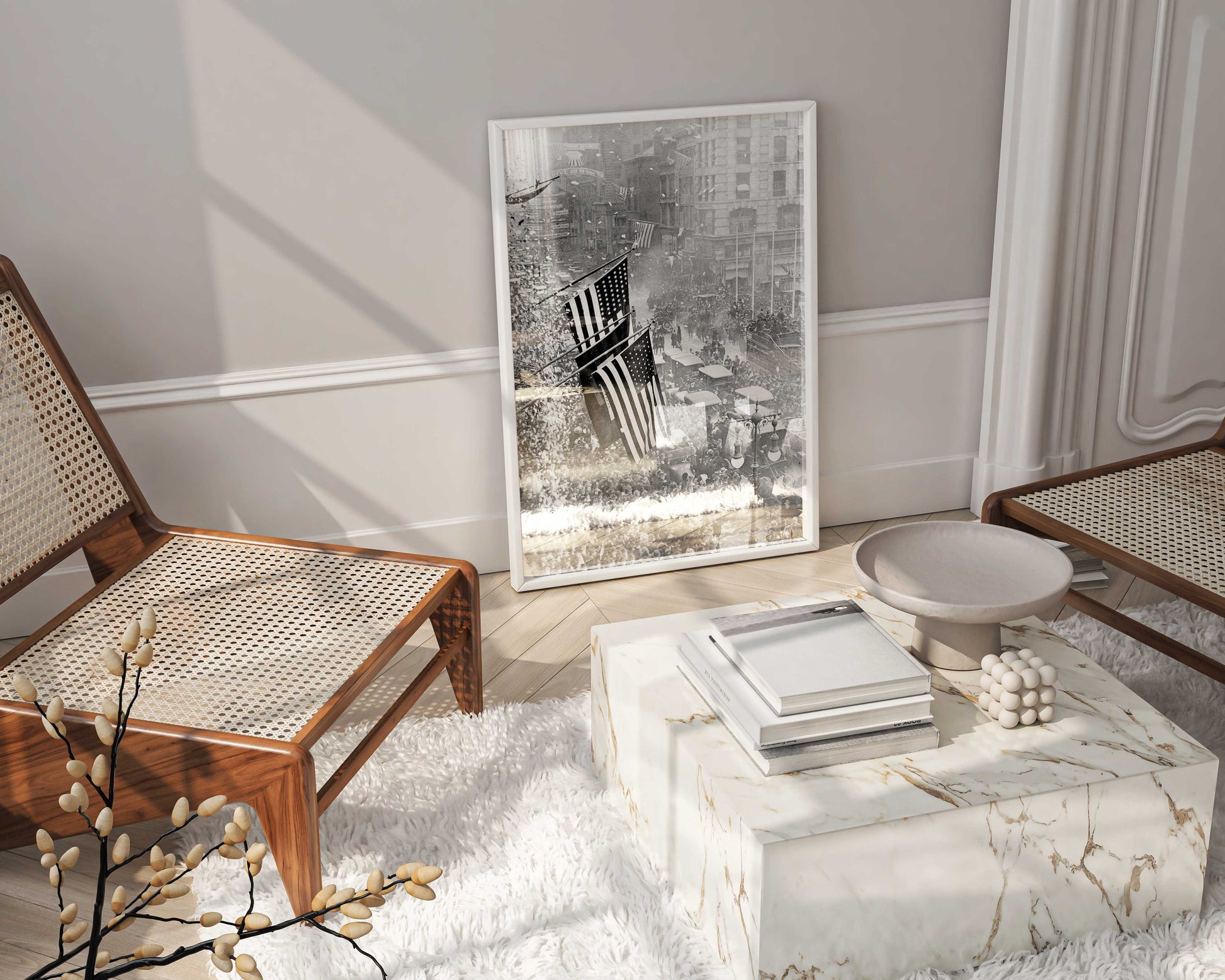 Classic black and white Armistice Day print, capturing New York City history in 1918, a timeless piece of fine art for any collection.