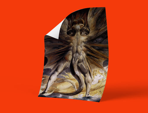 Close-up of the powerful Great Red Dragon in William Blake's famous artwork, a high-quality giclée print perfect for British art enthusiasts and home décor.