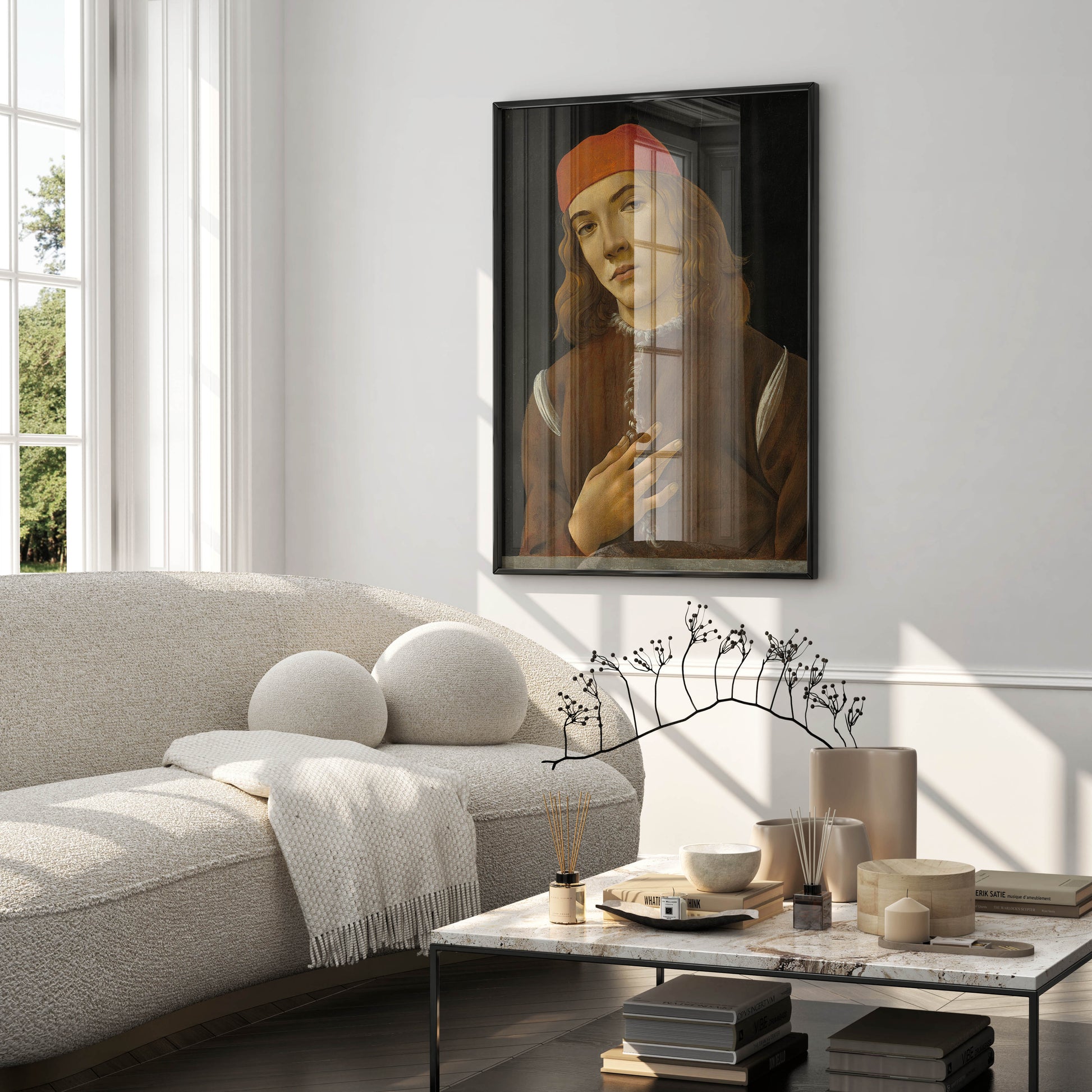 Italian Renaissance fine art print of Botticelli's Portrait of a Young Man, museum-quality reproduction with ultra-sharp 350 DPI printing for home and office wall art