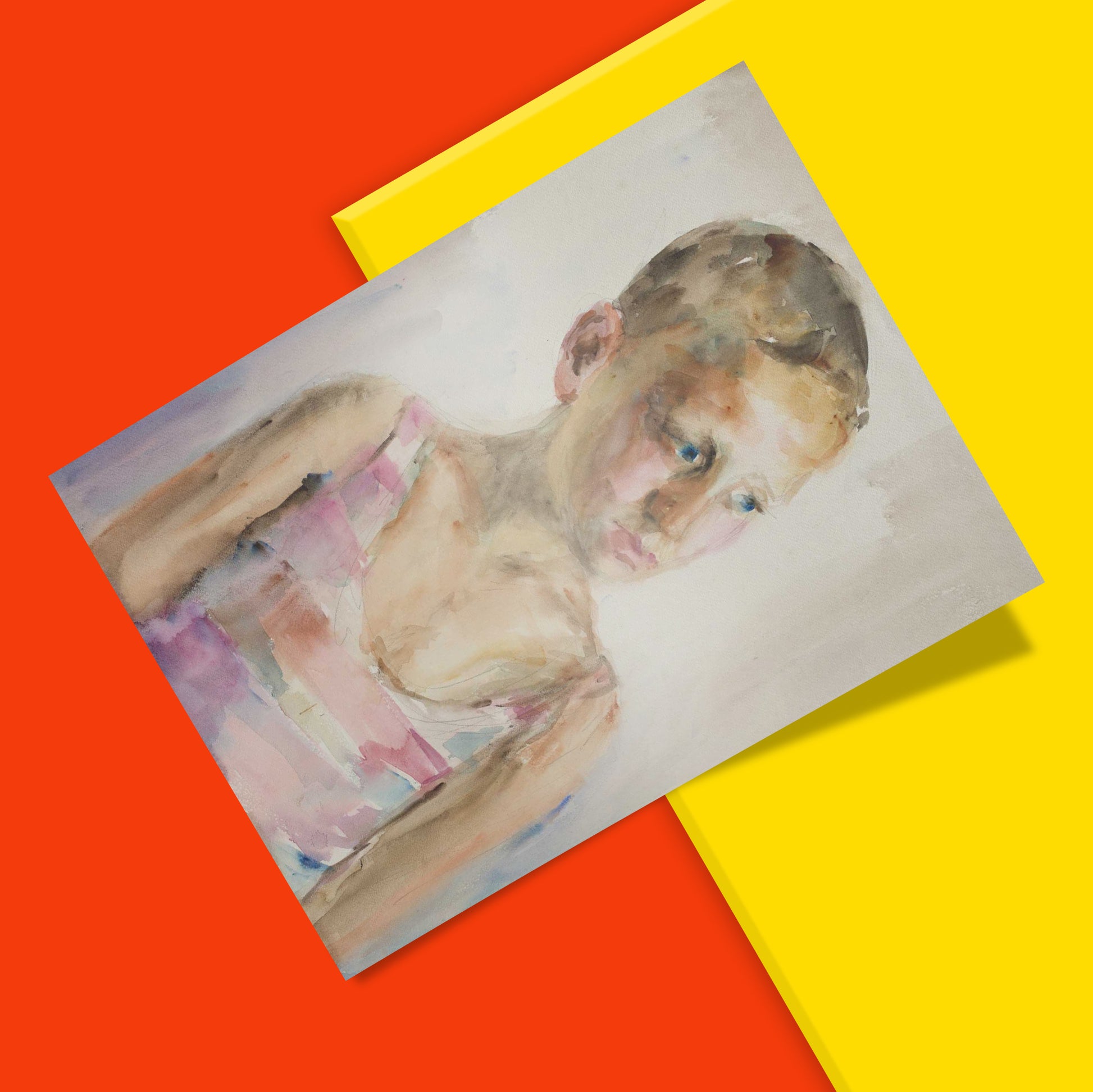 Watercolour portrait of a boy by Gela Seksztajn, surviving artwork from the Ringelblum Archive, available as a fine art wall art print