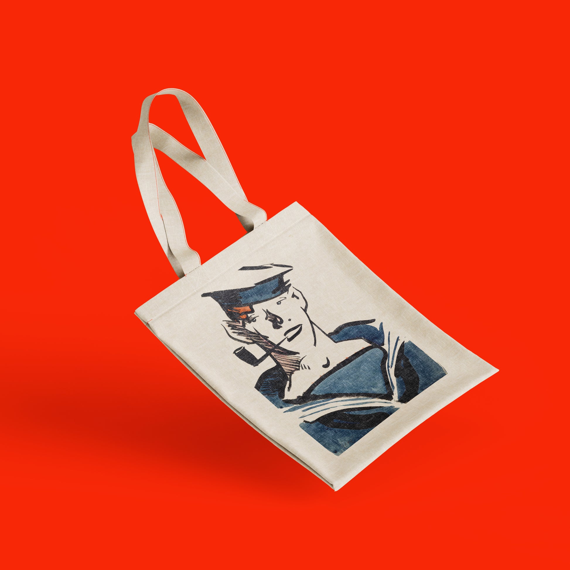 Eco-friendly art tote bag in 100% cotton canvas featuring Francis Cadell's striking blue sailor portrait, sustainable reusable shopping bag with artistic design