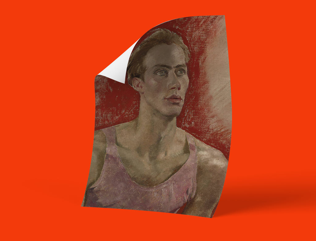 Man in Pink portrait by British artist Glyn Warren Philpot - vintage 1930s modernist painting reproduction featuring Norwegian model Jan Erland perfect for contemporary wall decor