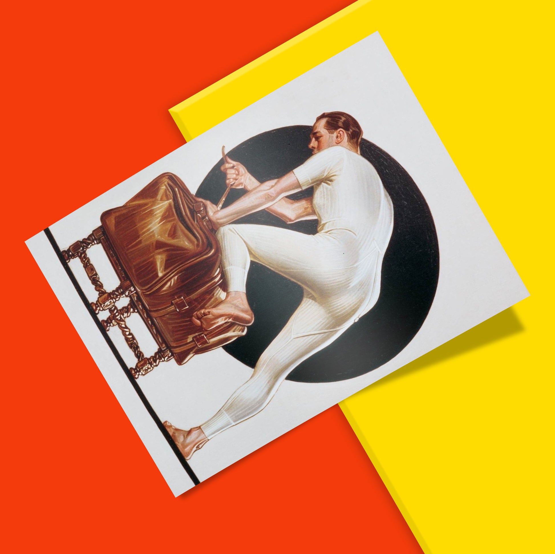 Buy JC Leyendecker art print, limited edition museum-quality poster of Man on a Suitcase, 12-colour giclée printing on 200gsm FSC-certified matte paper