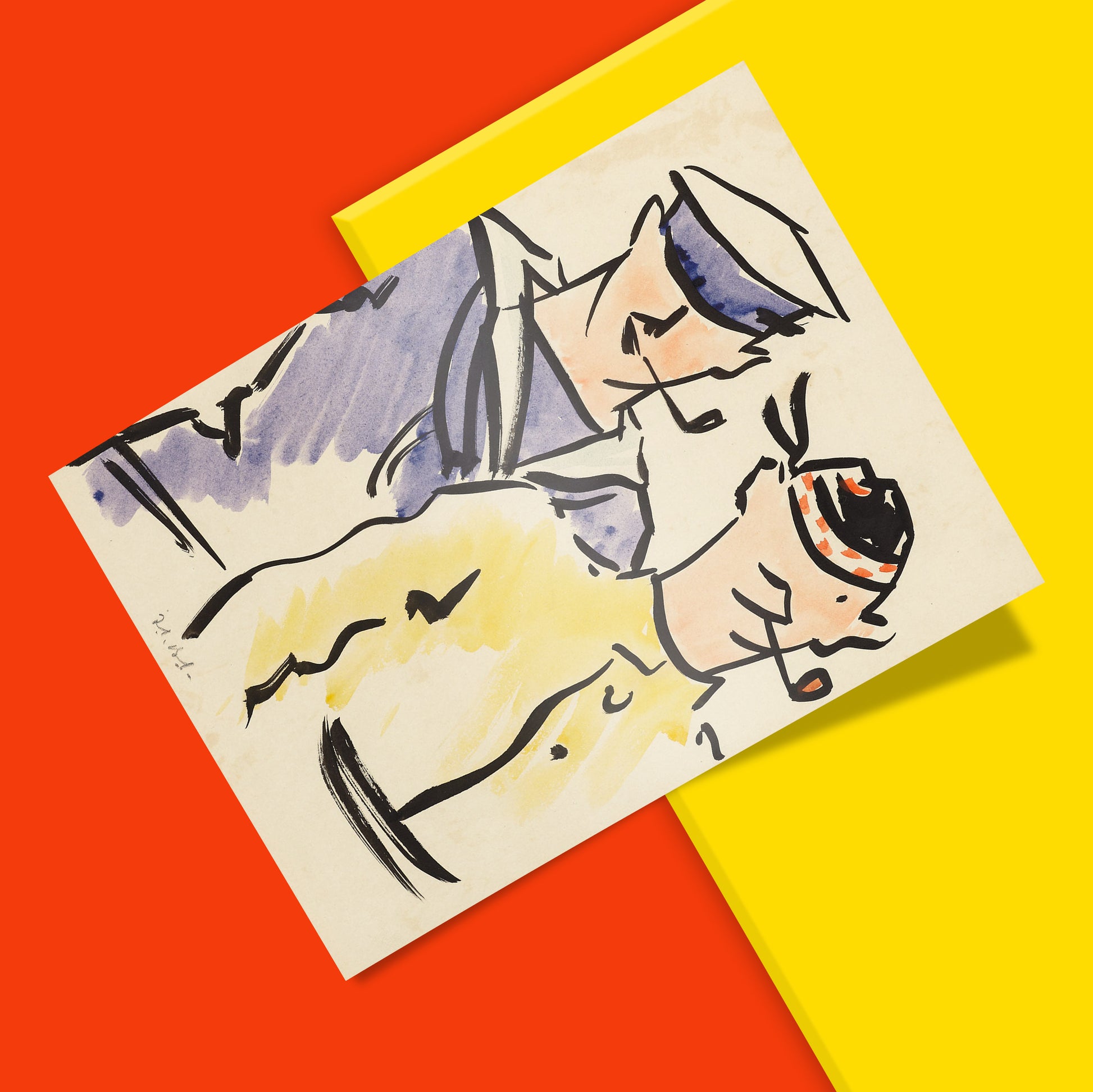 Close-up detail of Cadell watercolour brushwork on Tommy and Jack print, showing expert 12-colour giclée printing quality