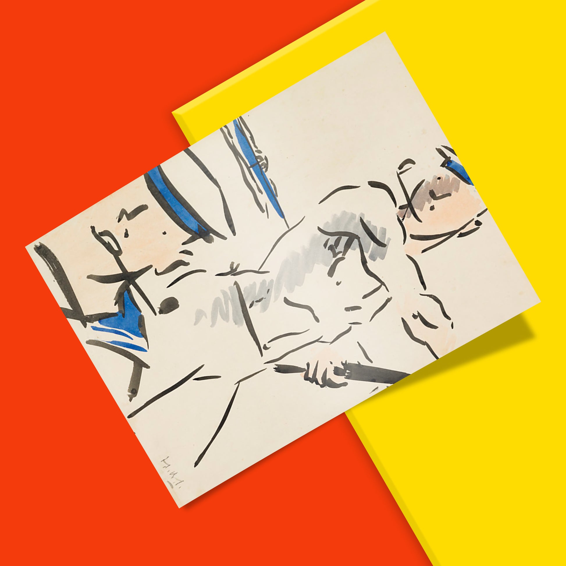 Close-up detail of Cadell Two Sailors print showing superior 12-color giclée printing quality and brushwork definition at 350 dpi resolution