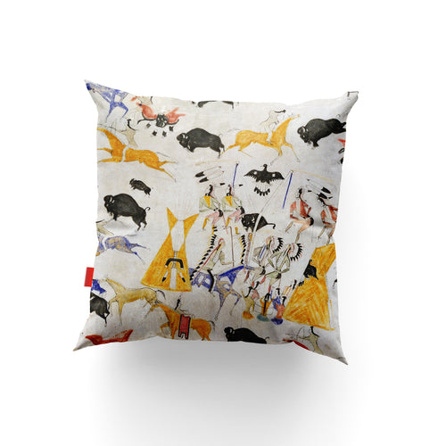 ART SNOB fine art cushion cover featuring Cotsiogo Cadzi Cody's Scenes of Plains Indian Life, 18x18 inch premium linen, double-sided dye sublimation print, made in Great Britain