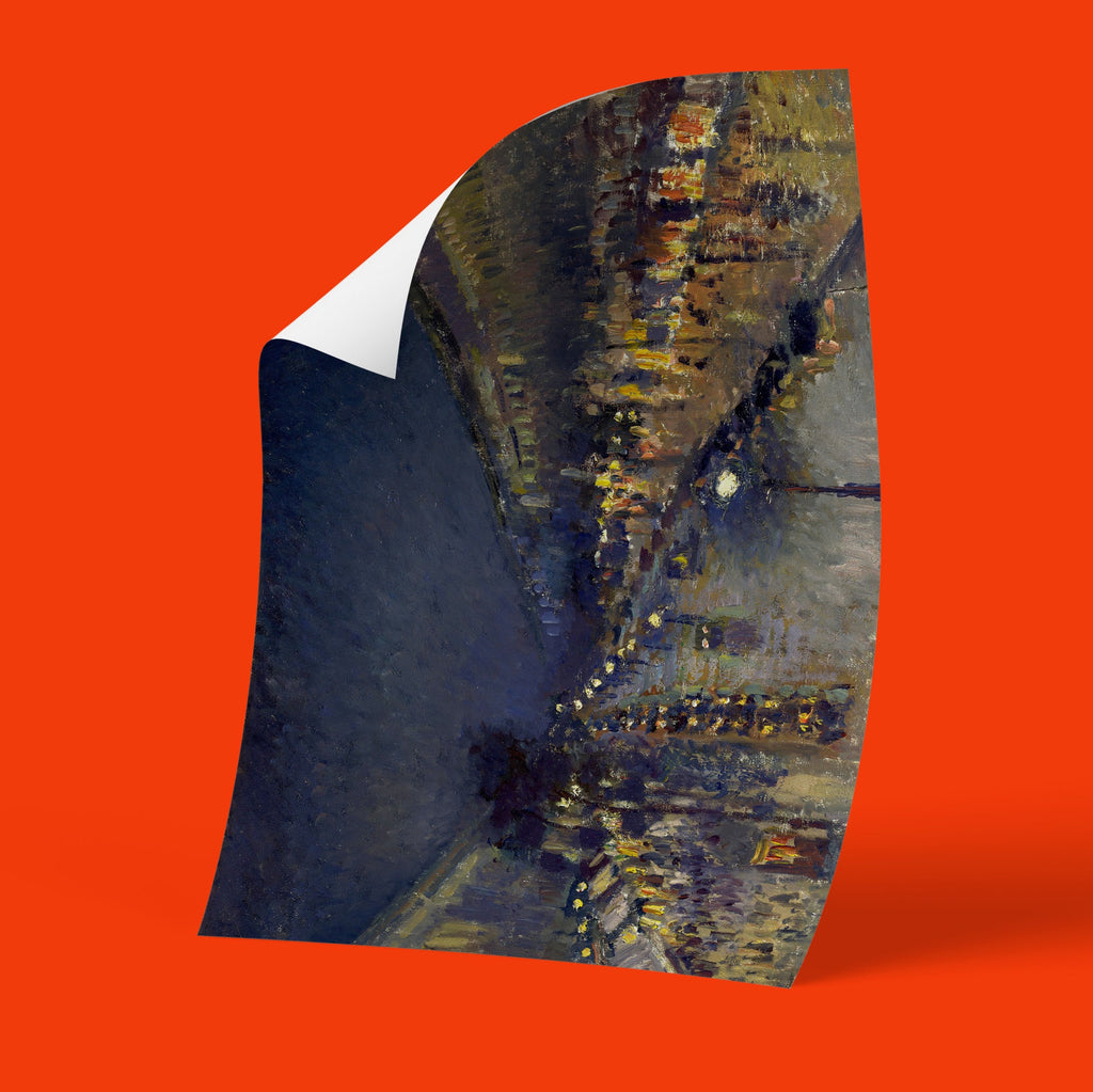 Pissarro nocturne painting art print showing 1897 Paris boulevard at night, museum quality giclee reproduction perfect for sophisticated home decor and interior design